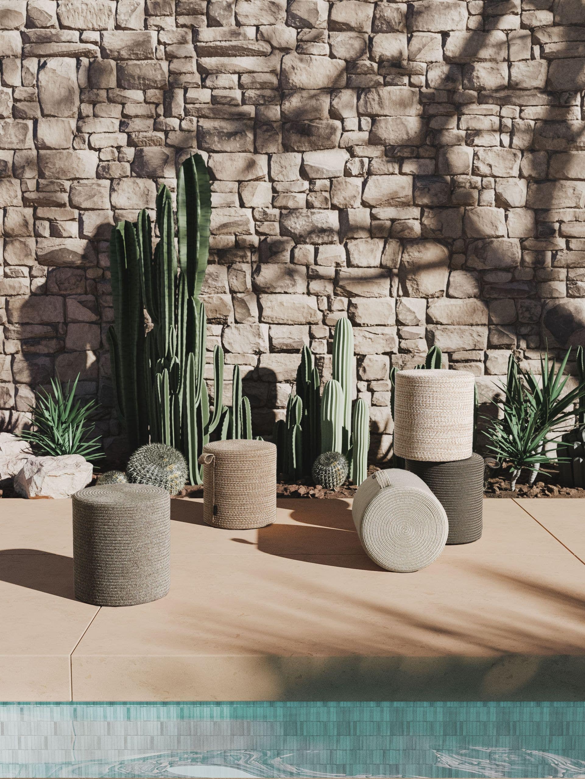 In- & Outdoor Pouf Noe Light Grey in Uni design made of 100% Polypropylene by benuta Finest