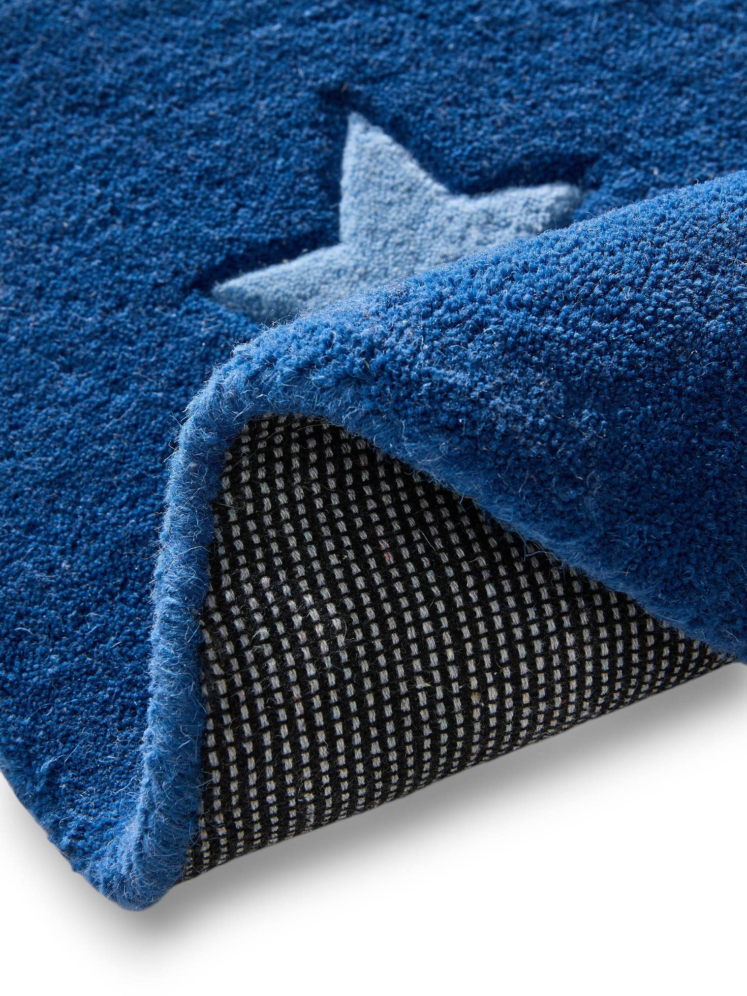 Teppich aus 100% Wolle in Blau mit 6 bis 10 mm hohem Flor von Lytte