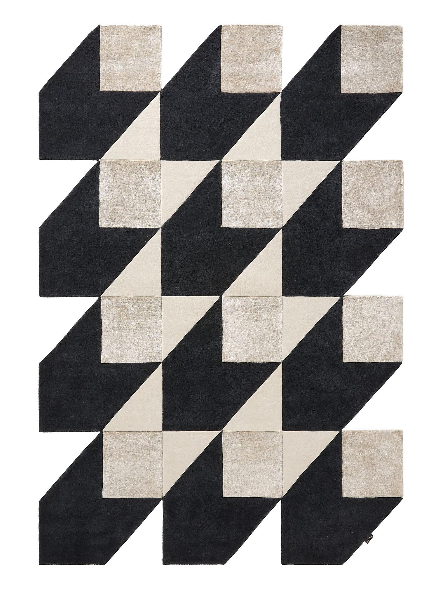 Teppich aus 70% Wolle, 30% Lyocell (TENCEL™) in Schwarz/Weiß mit 6 bis 10 mm hohem Flor von benuta Finest