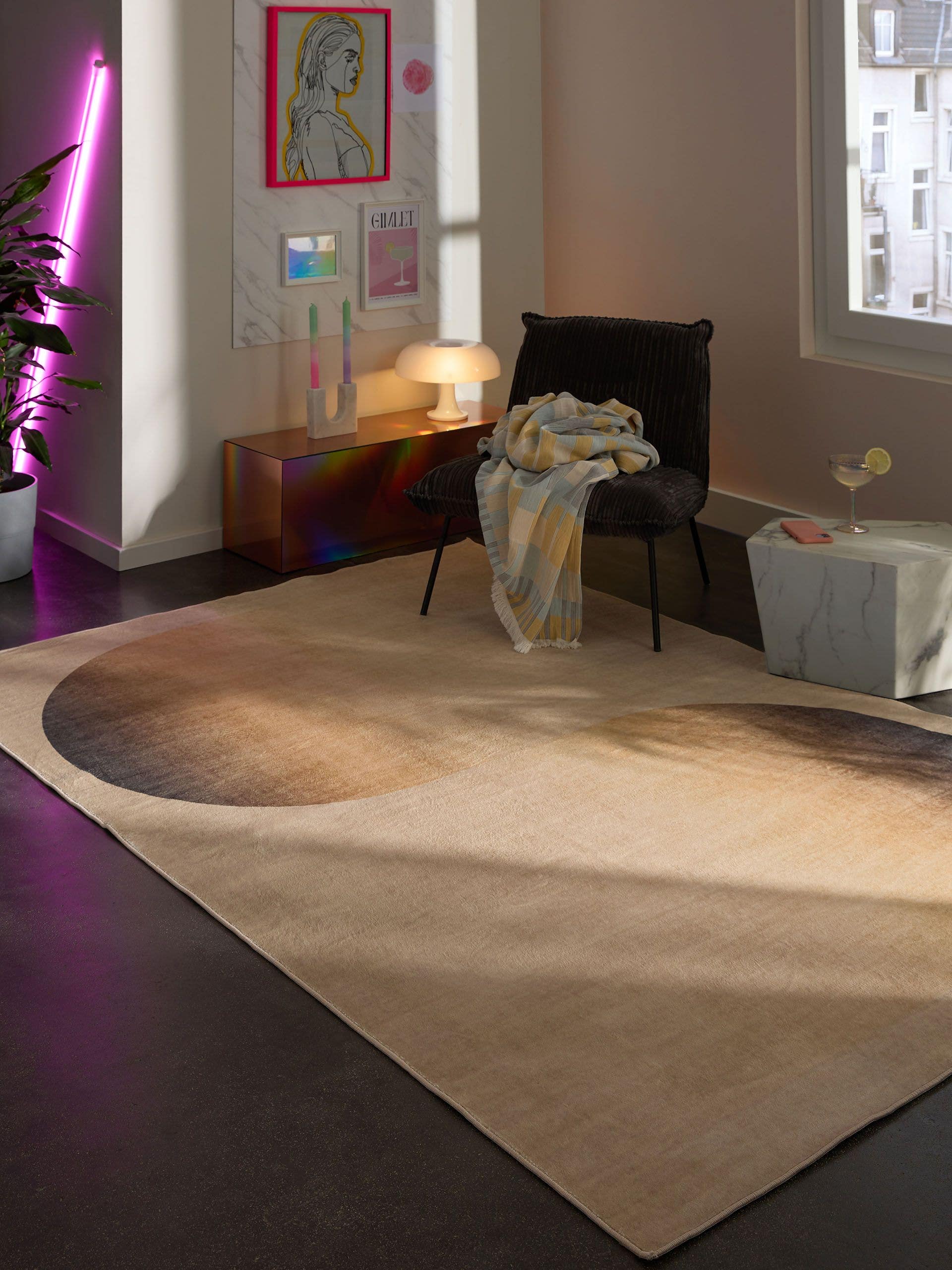 Rug made of 100% Polyester in Beige with a 1- 5 mm high pile by benuta Pop