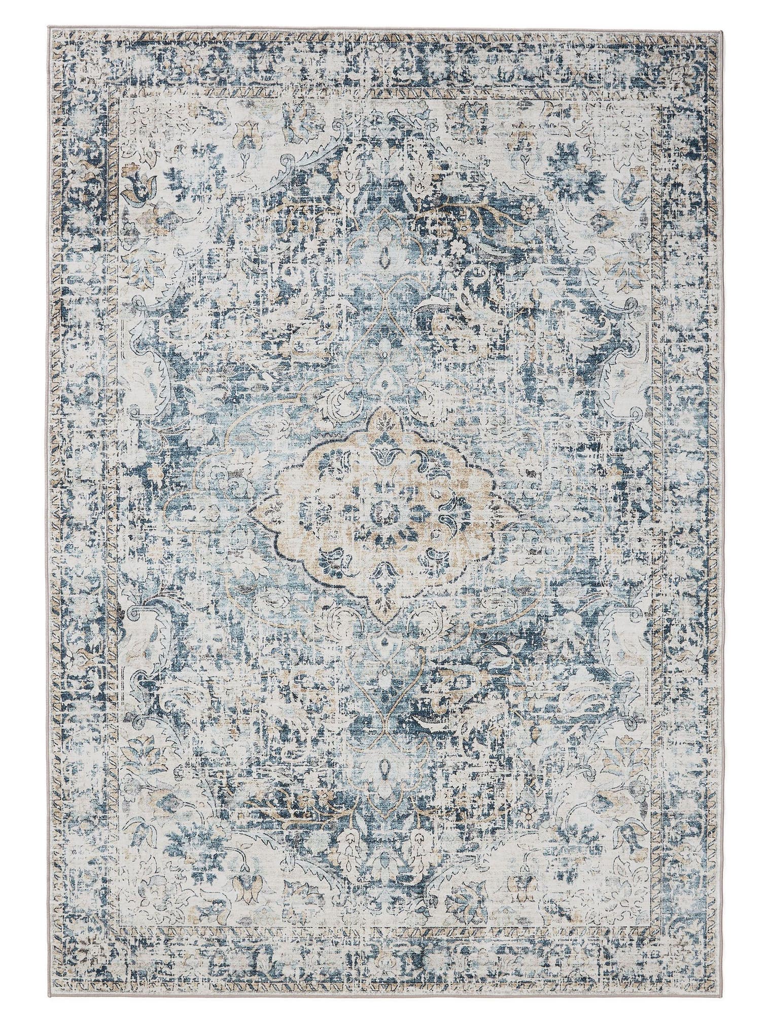 Tapis en 100% Polyester en Bleu avec une pile de 1- 5 mm de hauteur de benuta Basic