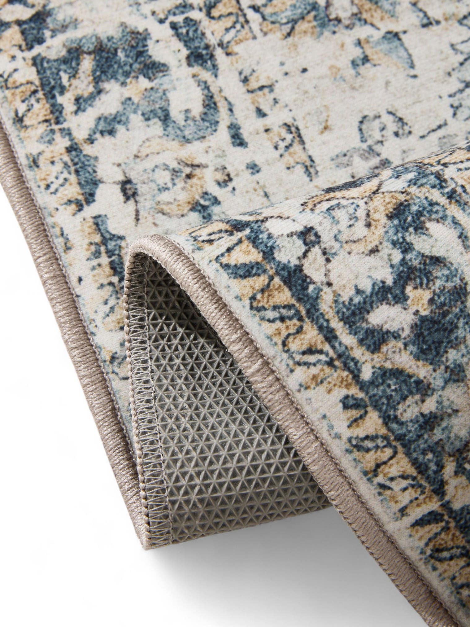 Tapis en 100% Polyester en Bleu avec une pile de 1- 5 mm de hauteur de benuta Basic