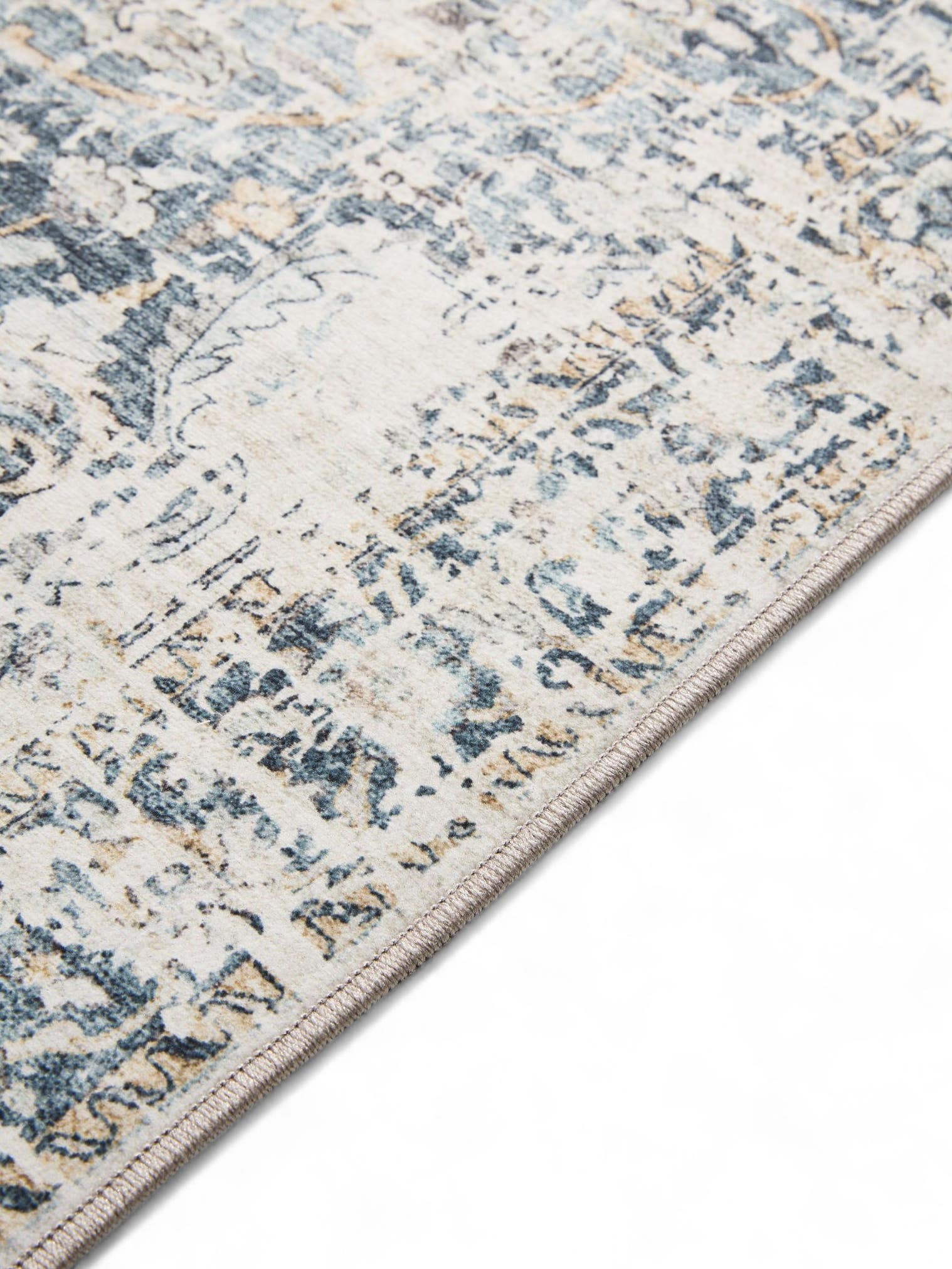 Tapis en 100% Polyester en Bleu avec une pile de 1- 5 mm de hauteur de benuta Basic