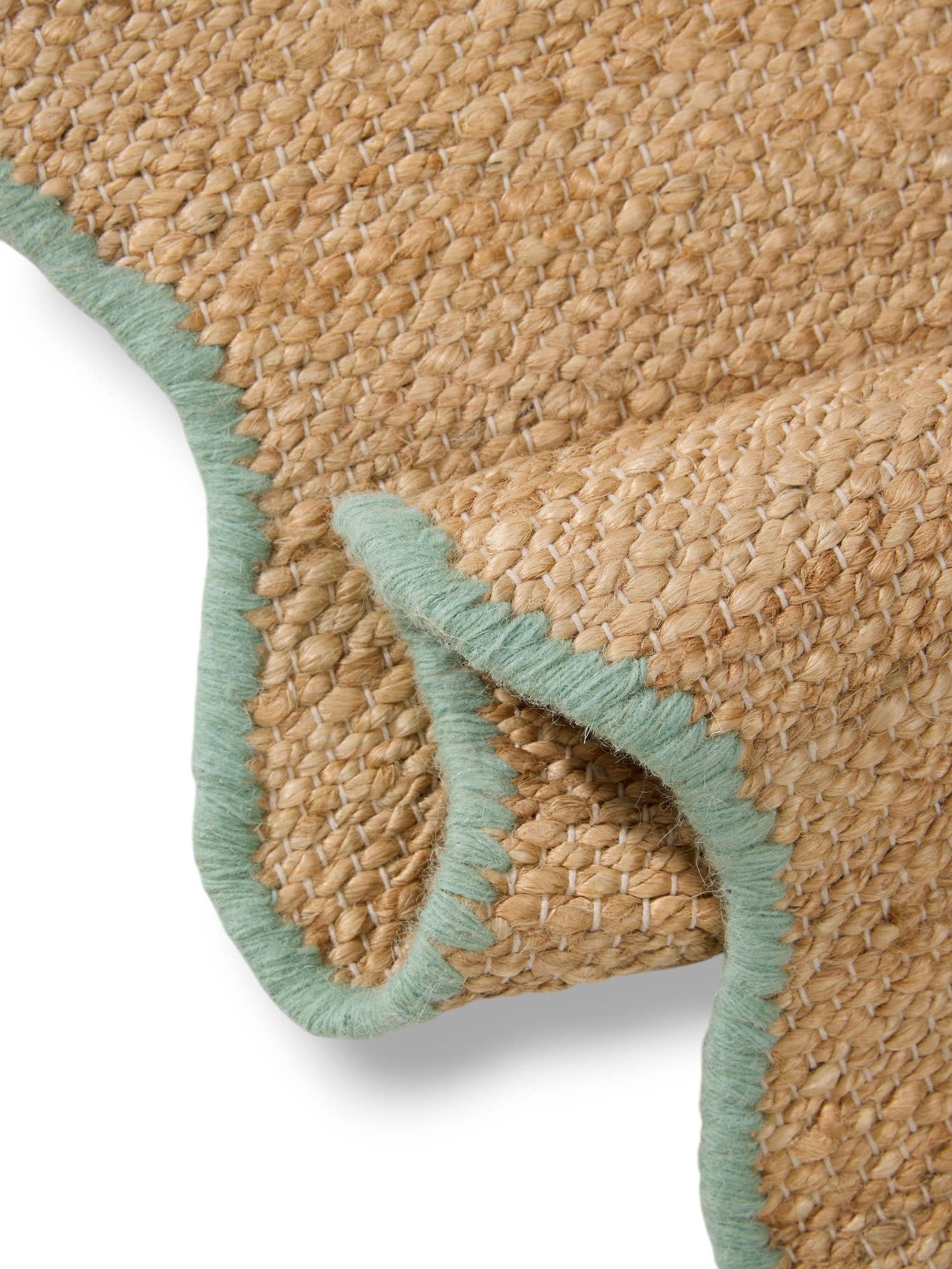 Teppich aus 91% Jute, 4% Baumwolle, 3% Wolle, 2% Polyester in Türkis mit bis 5 mm hohem Flor von benuta Pop