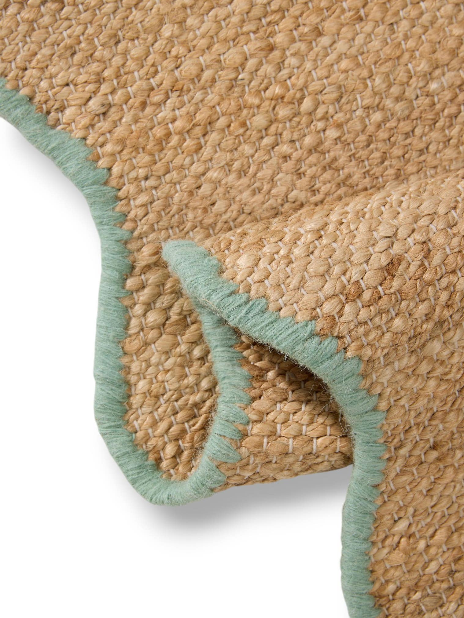 Tæppe af 91% Jute, 4% Bomuld, 3% Uld, 2% Polyester i Turkis med 1- 5 mm høj luv fra benuta Pop