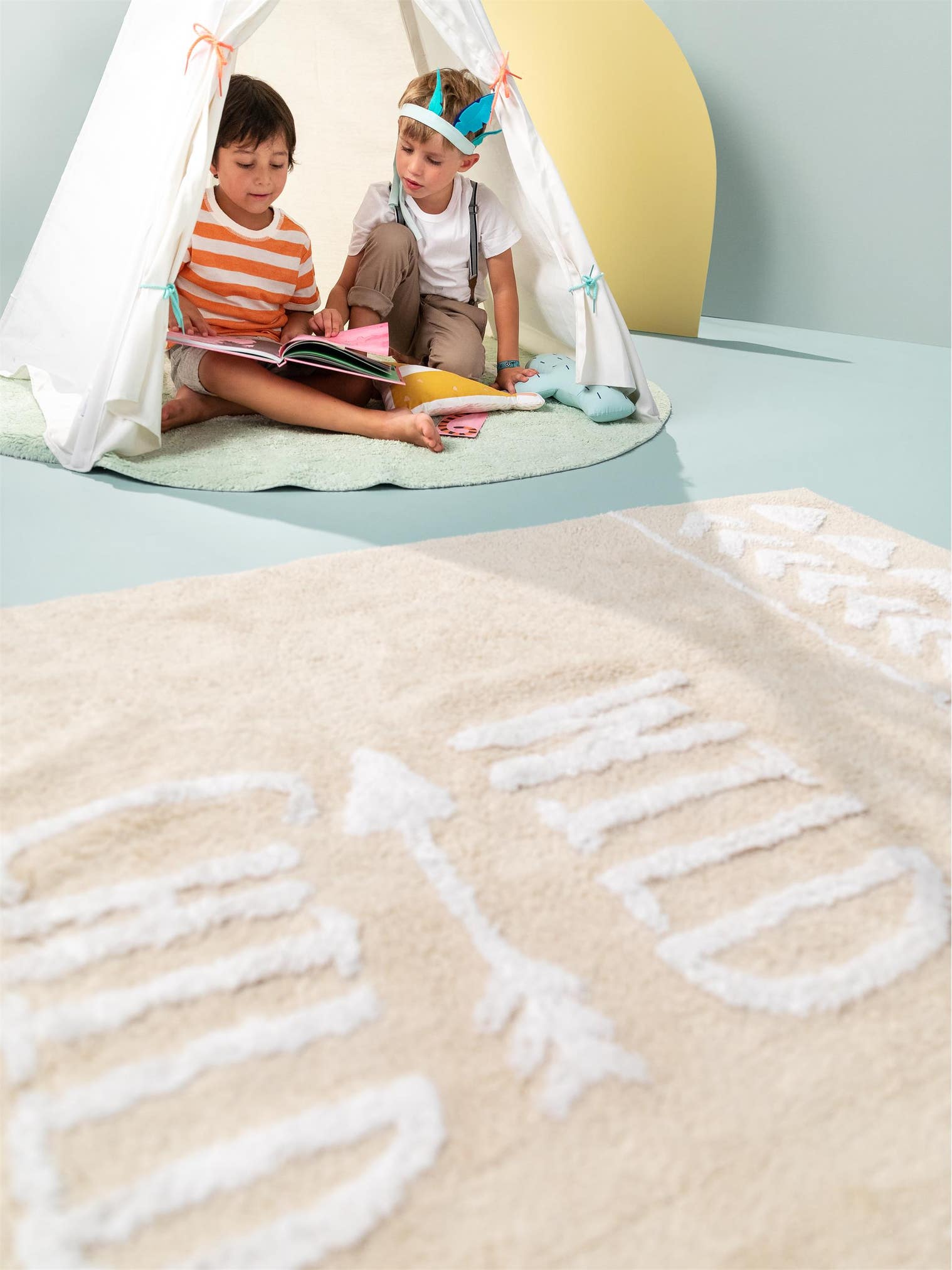 Teppich aus 100% Baumwolle in Beige mit 11 bis 20 mm hohem Flor von Lytte