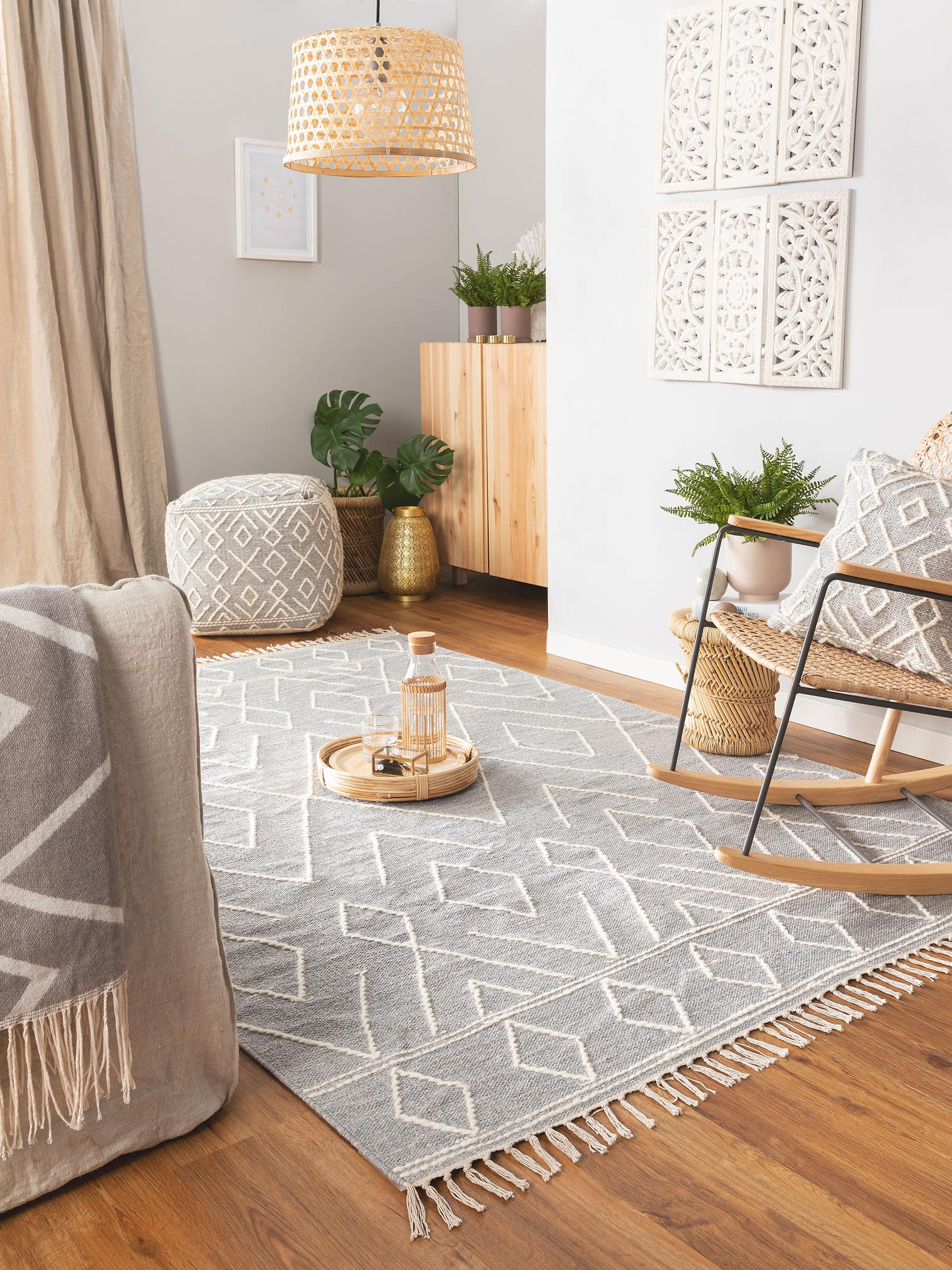 Alfombra de 60% Algodón, 40% Lana en Gris con un pelo de {{Placeholder_Pile Height}} de altura de benuta Pure