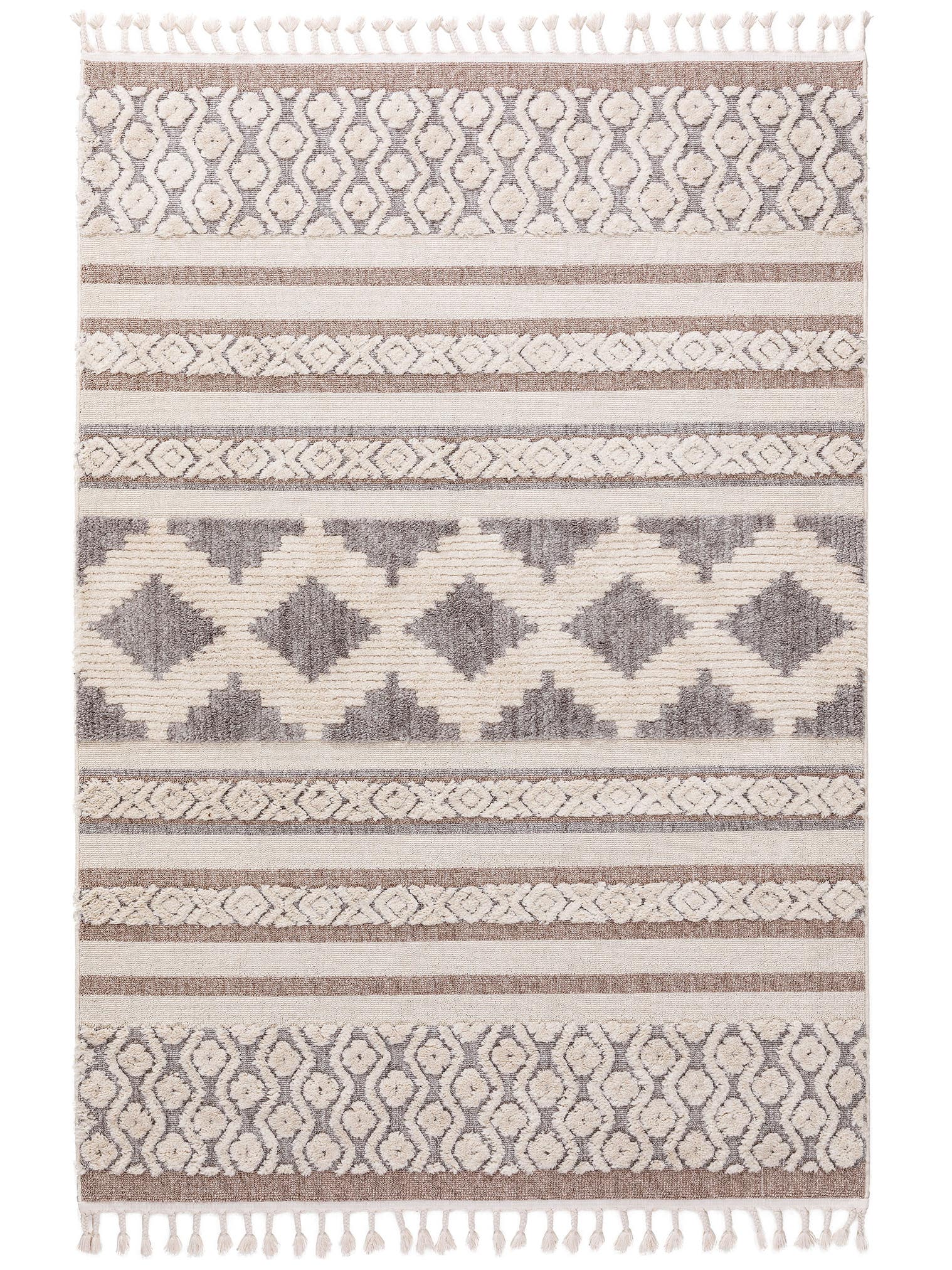 Tapis en 100% Polyester en Beige avec une pile de 11 - 20 mm de hauteur de benuta Pop