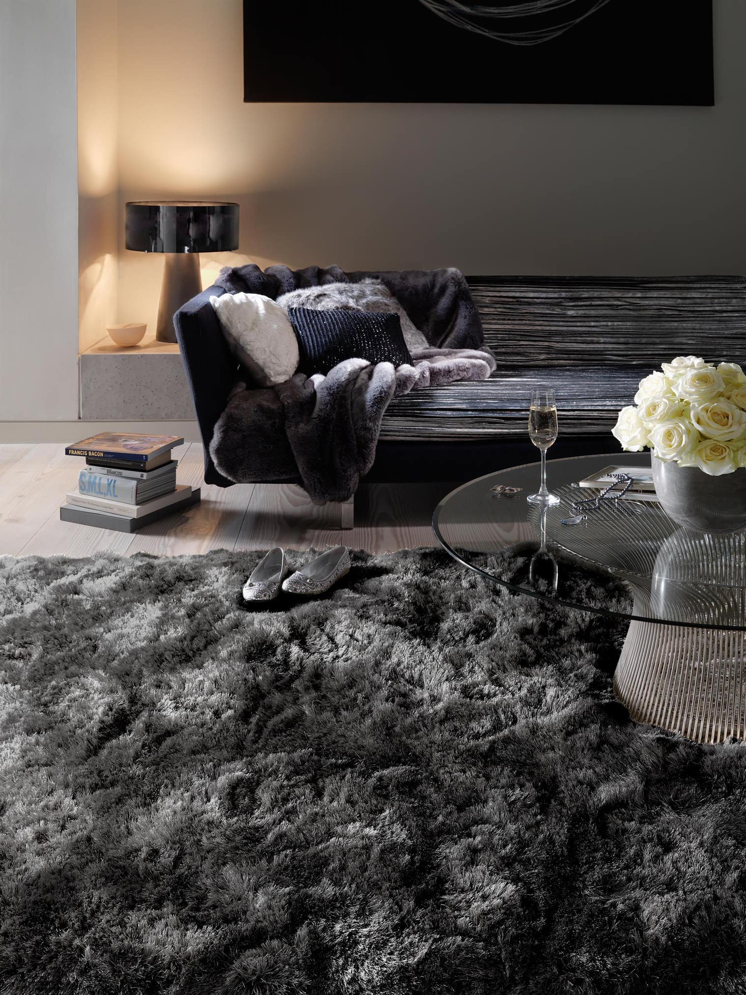 Tappeto di 100% Poliestere in Grigio con pelo alto 71 - 80 mm da benuta Finest
