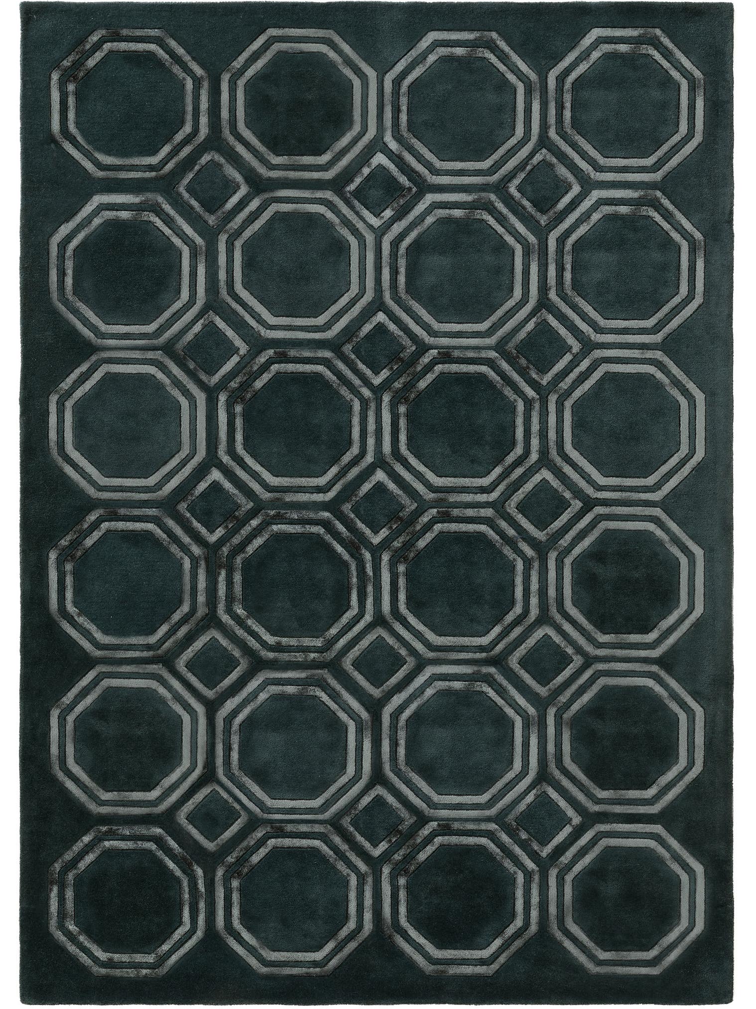 Teppich aus 70% Wolle, 30% Viskose in Grün mit 11 bis 20 mm hohem Flor von benuta Finest