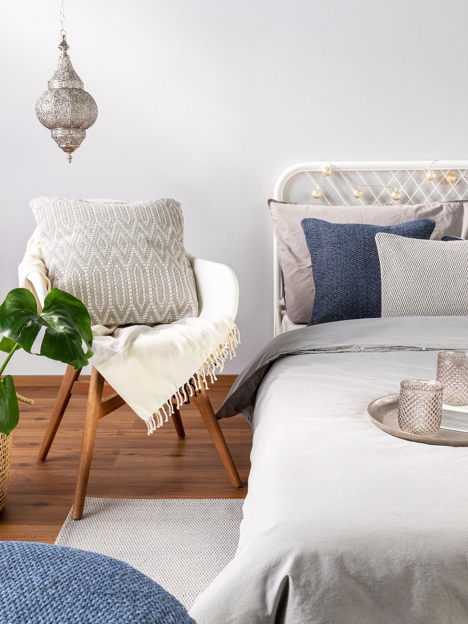 Funda de almohada Ibiza Gris claro con diseño de Ikat en 100% Algodón de benuta Nest