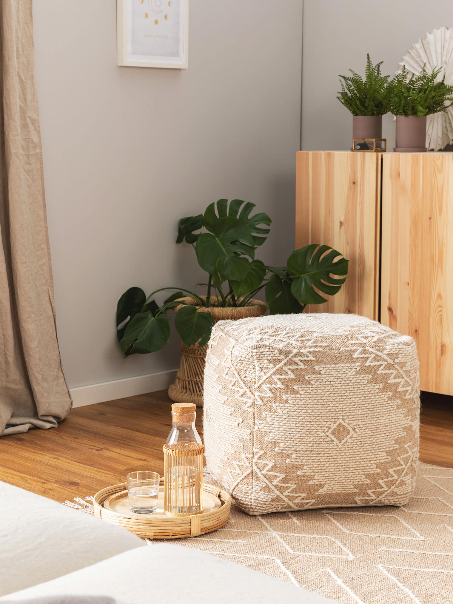 Puf Sydney beżowy com design Berberyjski em 60% Bawełna, 40% Wełna da benuta Pure