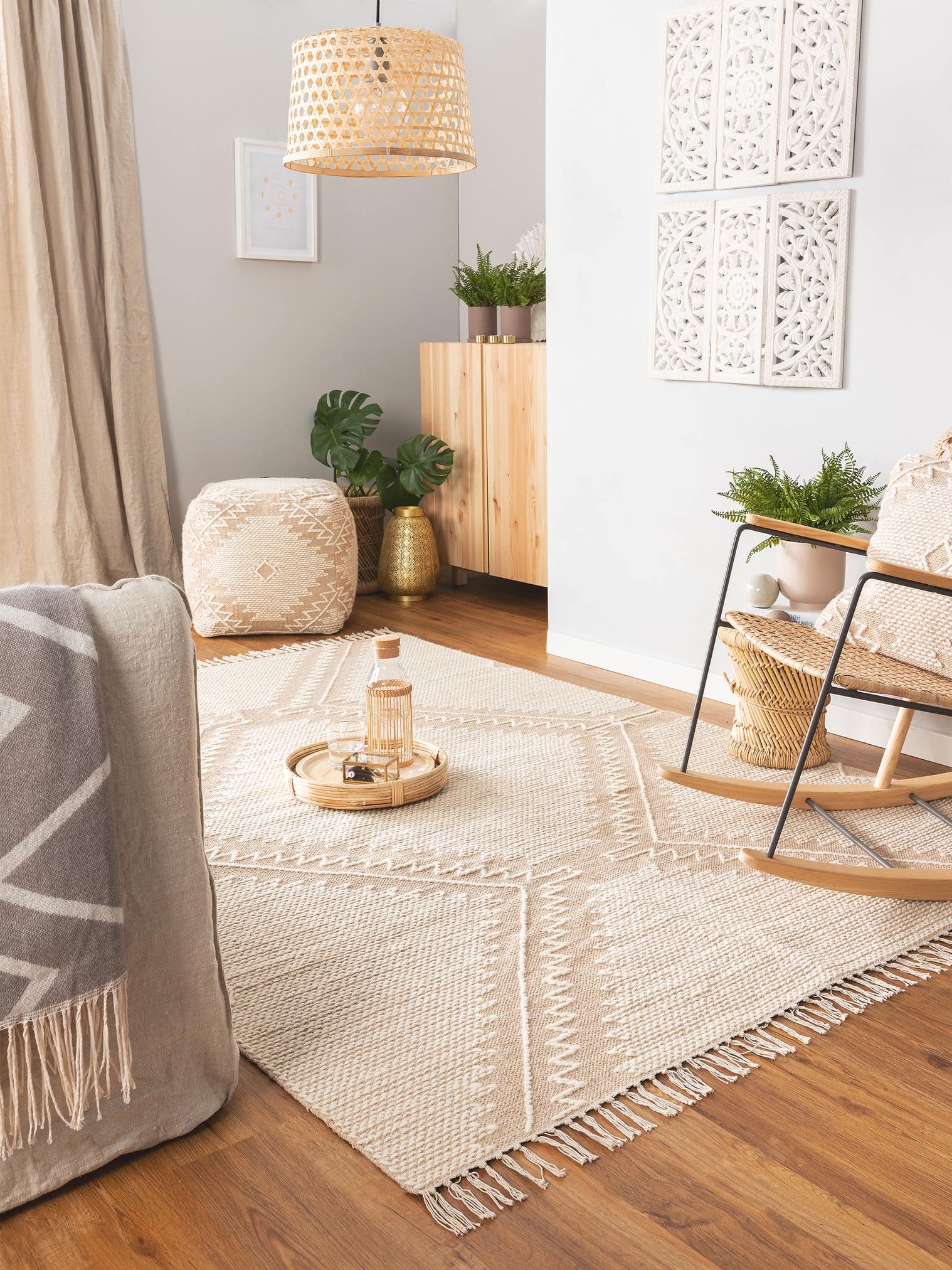 Alfombra de 60% Algodón, 40% Lana en Beige con un pelo de {{Placeholder_Pile Height}} de altura de benuta Pure