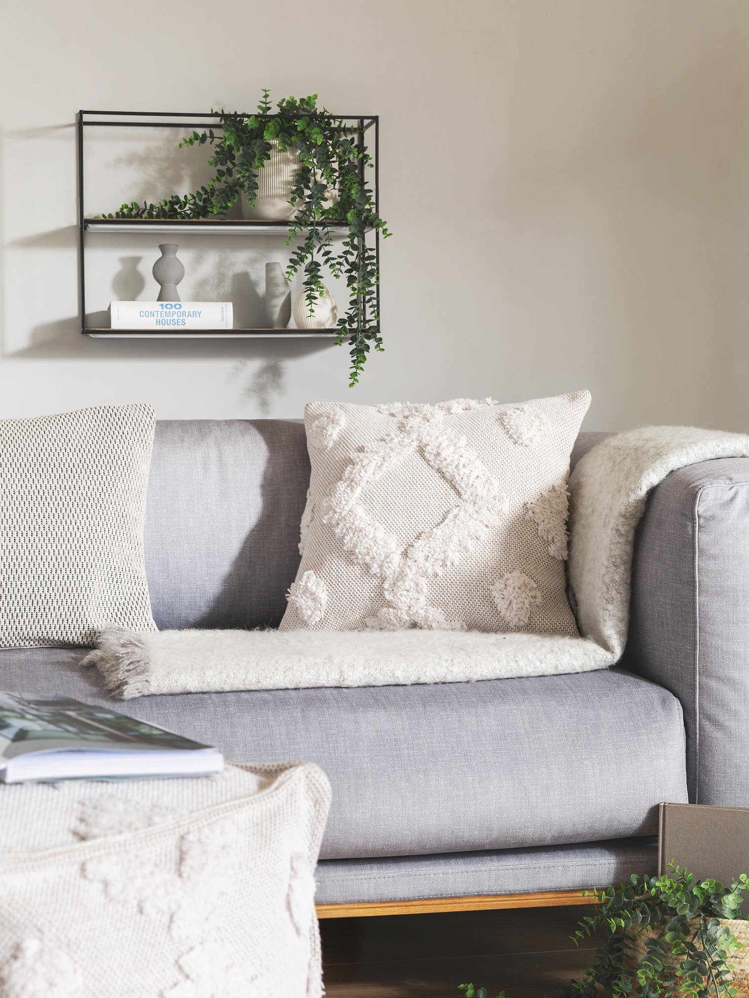 Kissenbezug Samson Cream im Design Berber aus 100% Baumwolle von benuta Pop