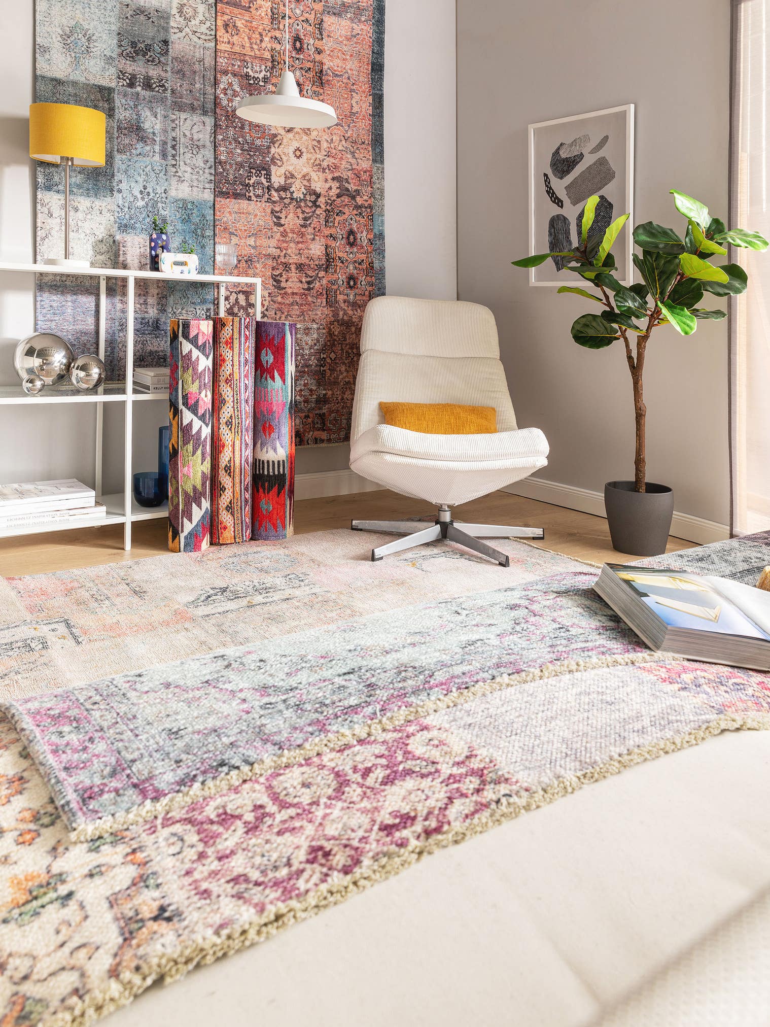 Teppich aus 36% Polyester, 29% Baumwolle, 22% Viskose, 8% Polyacryl, 5% Polyamid in Multicolor mit bis 5 mm hohem Flor von benuta