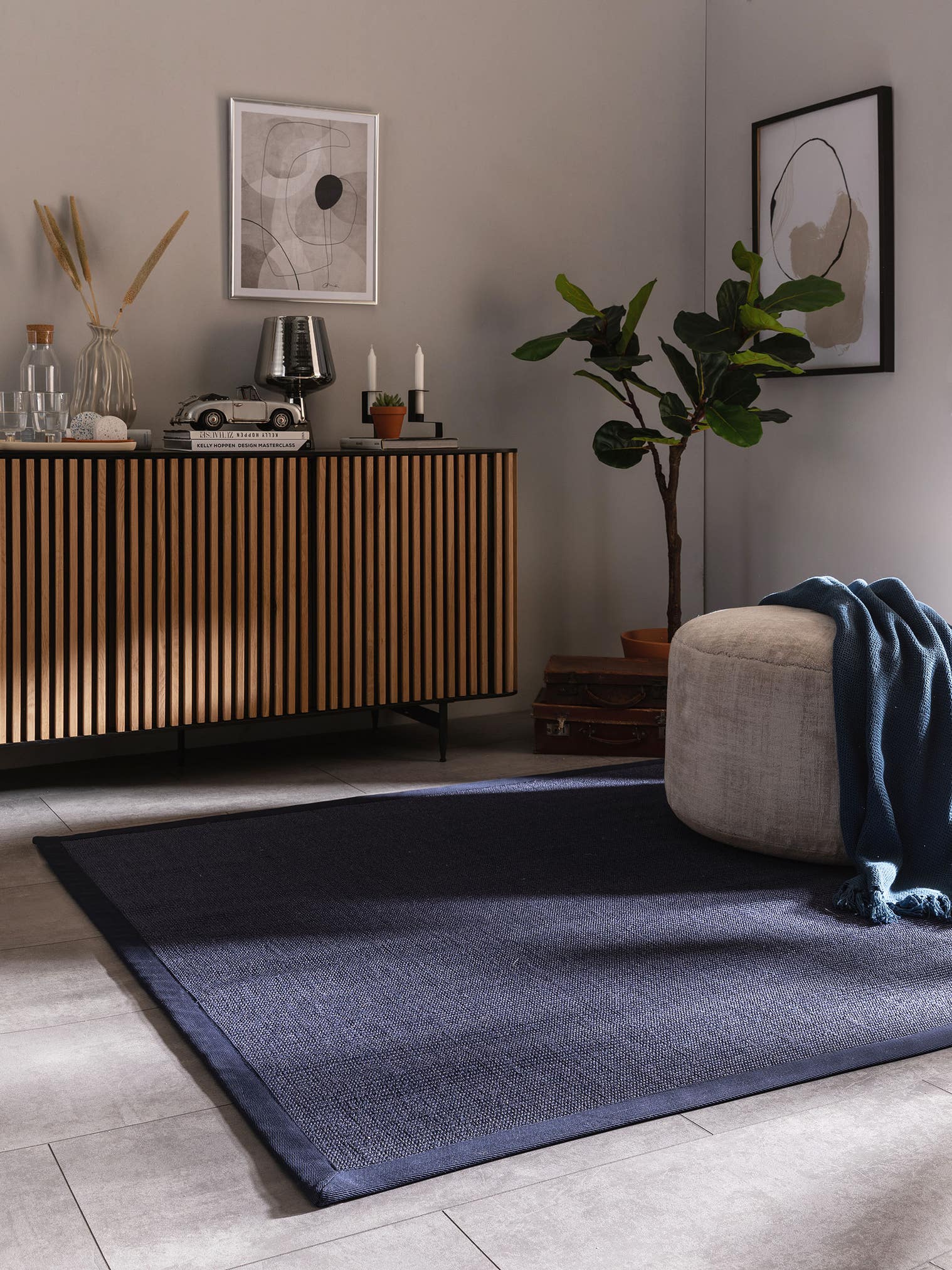 Teppich aus 100% Sisal in Blau mit bis 5 mm hohem Flor von benuta Nest