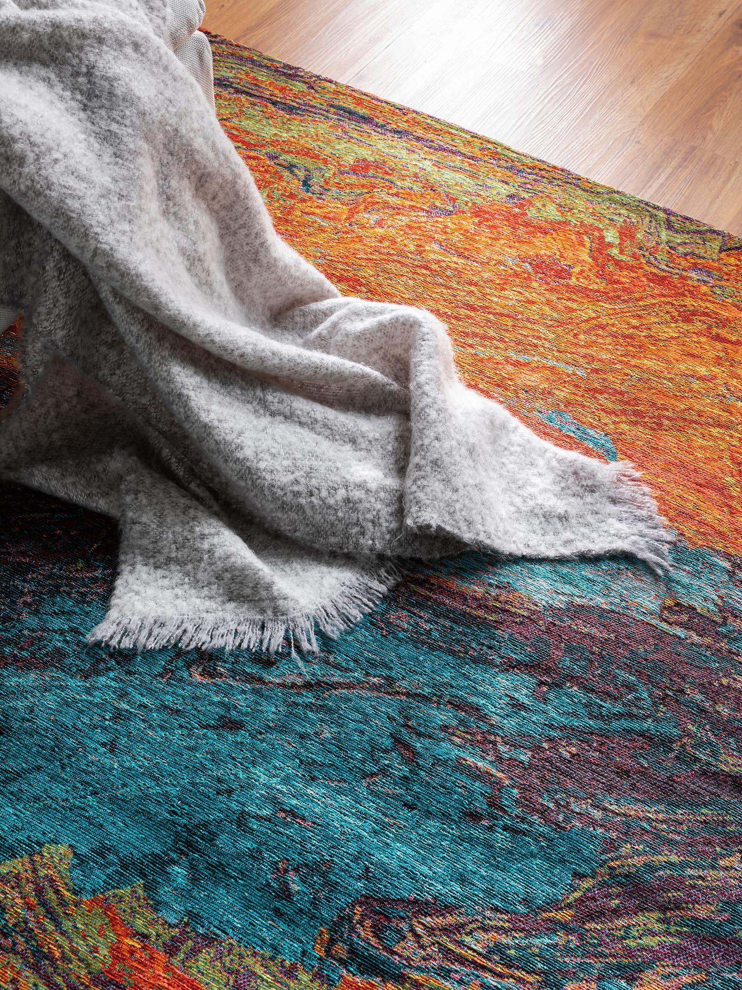 Teppich aus 79% Polyester, 20% Baumwolle, 1% Latex in Türkis mit bis 5 mm hohem Flor von benuta Pop