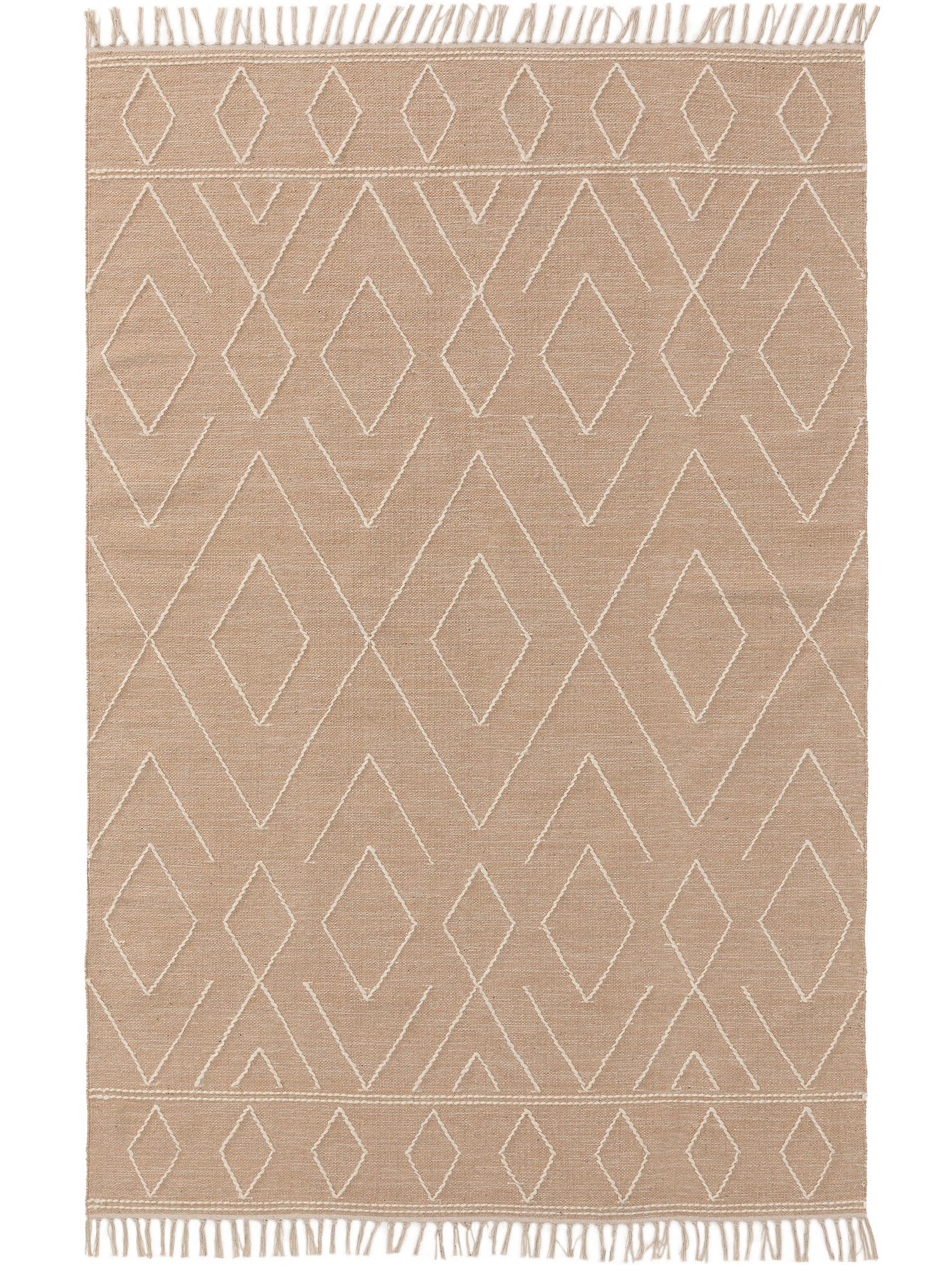 Tapijt van 60% Katoen, 40% Wol in Beige met een 1- 5 mm hoge pool van benuta Pure