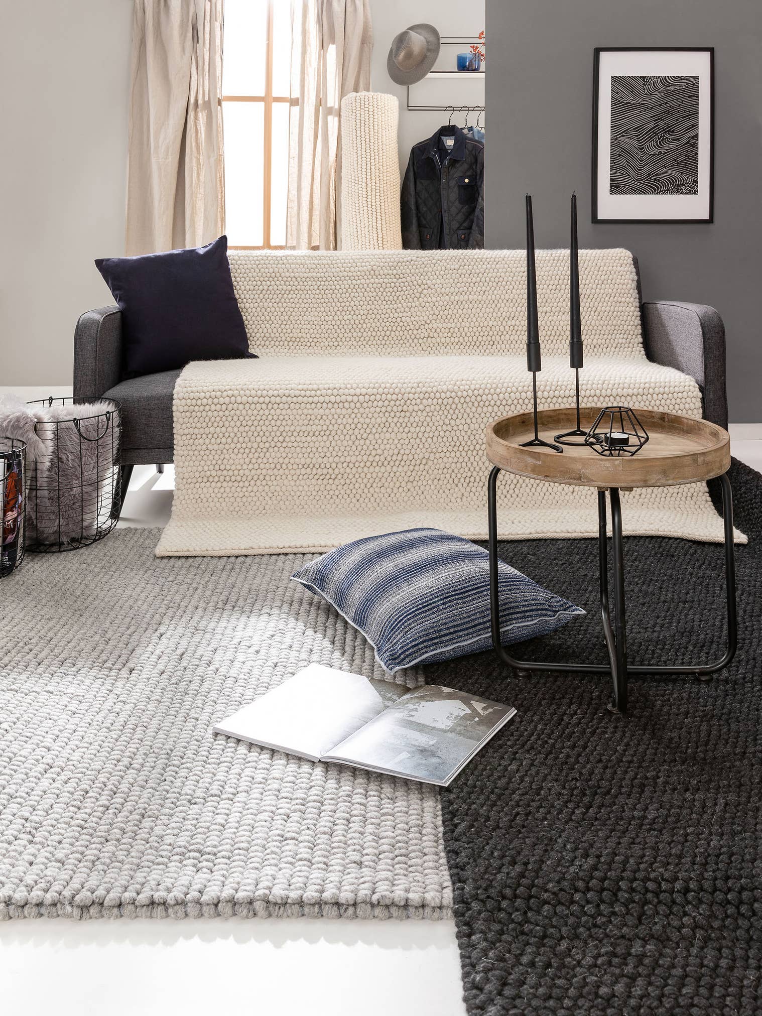Rug made of 70% Wool, 30% Polyester in Grey with a 11 - 20 mm high pile by benuta Pure