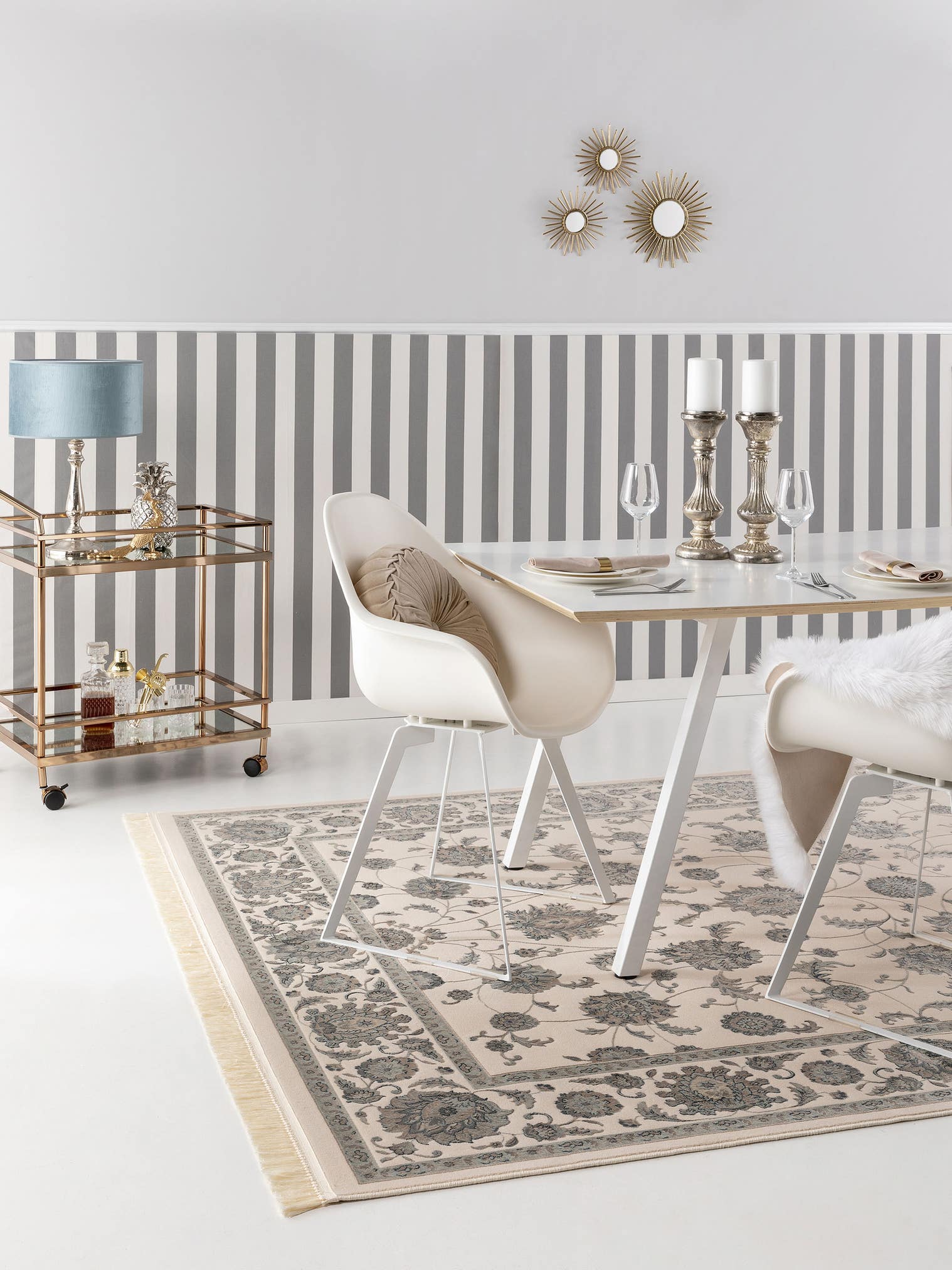 Rug made of 55% Viscose, 45% Polyester in Beige with a 6 - 10 mm high pile by benuta Nest