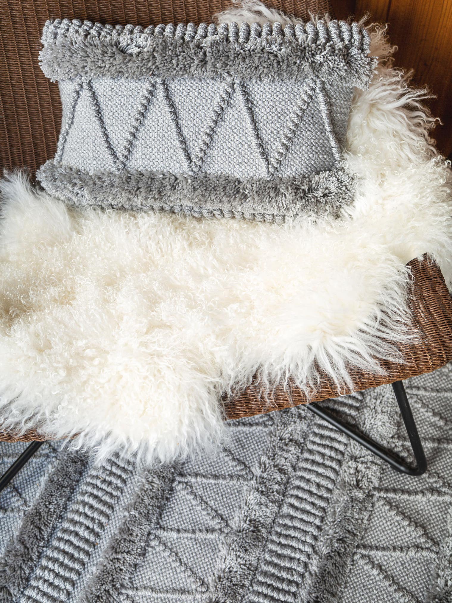Inom-/utomhus Örngott Toni Grå med Berber-design i 100% Polyester från benuta Pure