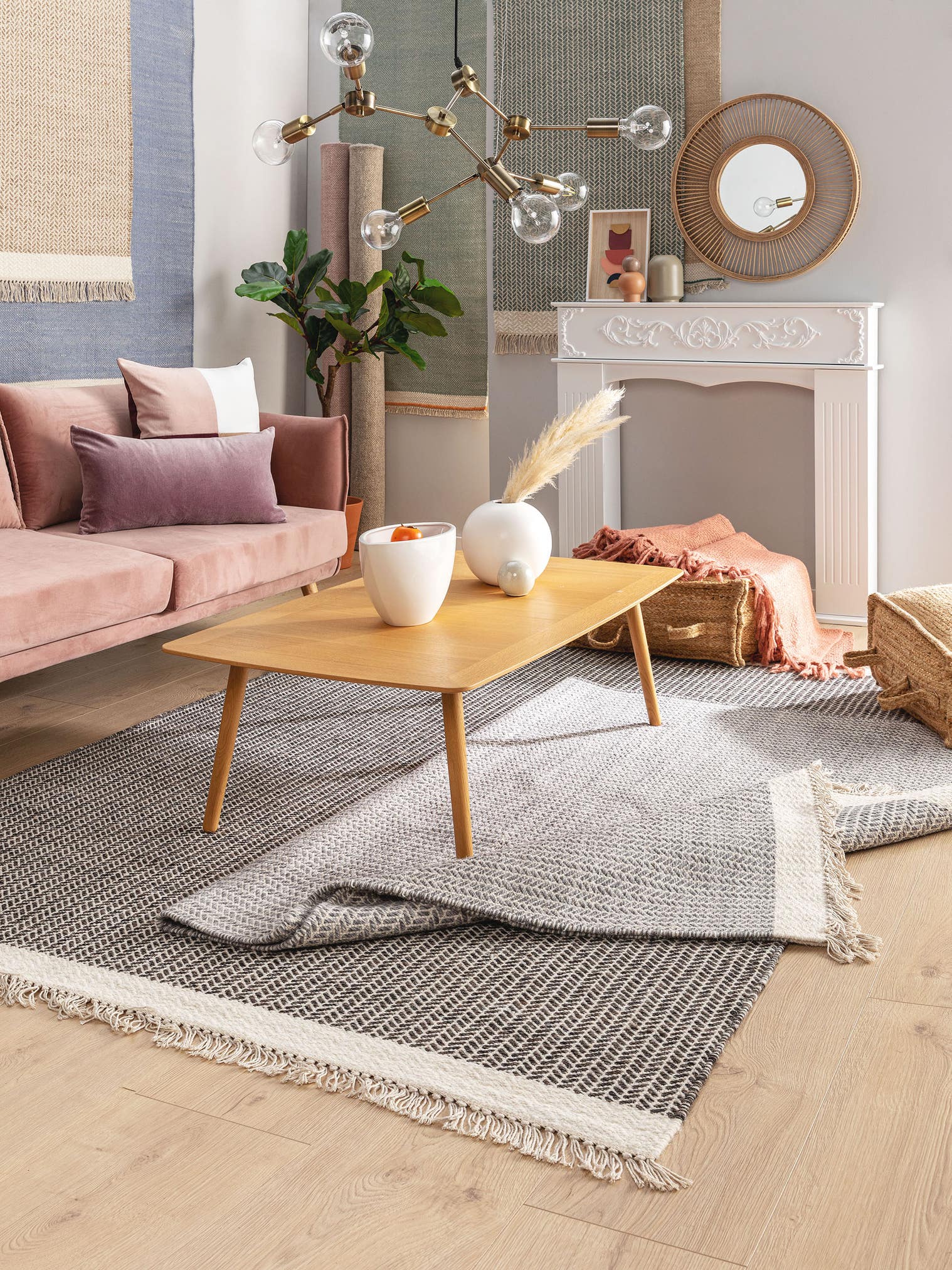 Rug made of 60% Wool, 40% Cotton in Green with a 1- 5 mm high pile by benuta Pure