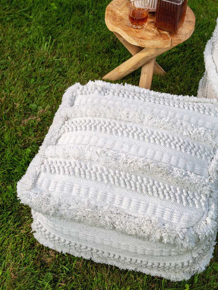 In- & Outdoor Pouf Toni Ivory in Berber design made of 100% Polyester (recycled PET) by benuta Pure