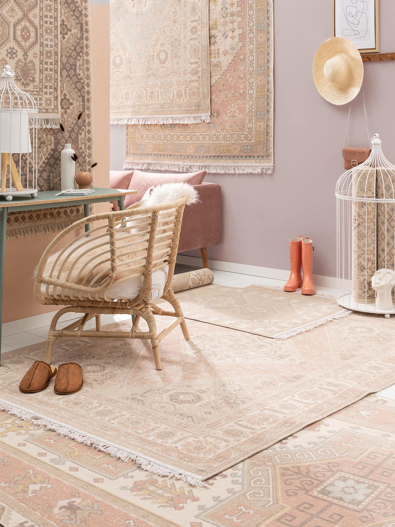 Teppich aus 60% Baumwolle, 40% Polypropylen in Beige mit bis 5 mm hohem Flor von benuta Pop