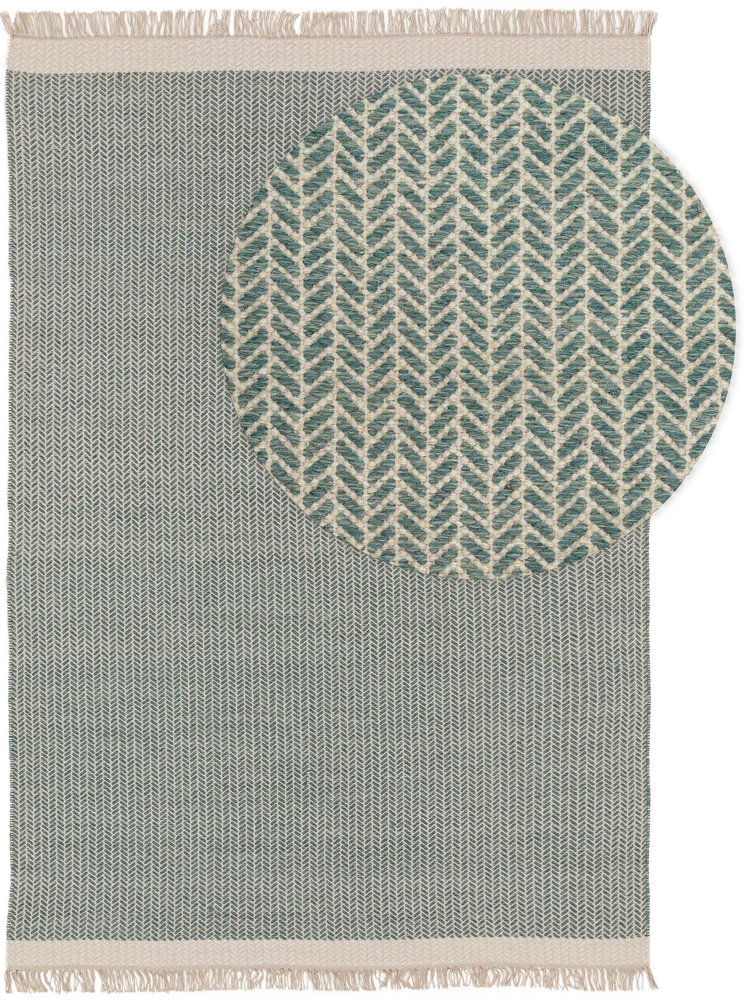 Rug made of 60% Wool, 40% Cotton in Green with a 1- 5 mm high pile by benuta Pure