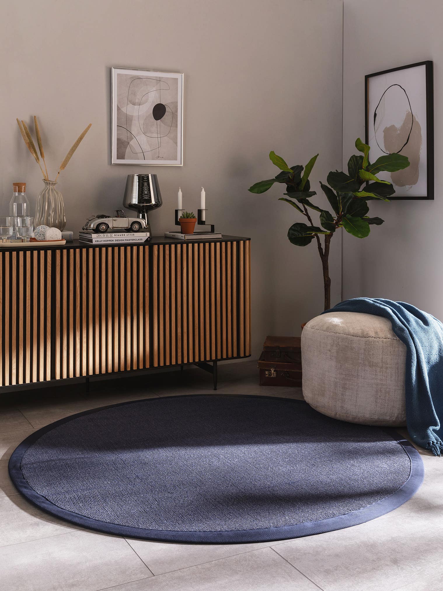 Tapis en 100% Sisal en Bleu avec une pile de 1- 5 mm de hauteur de benuta Nest