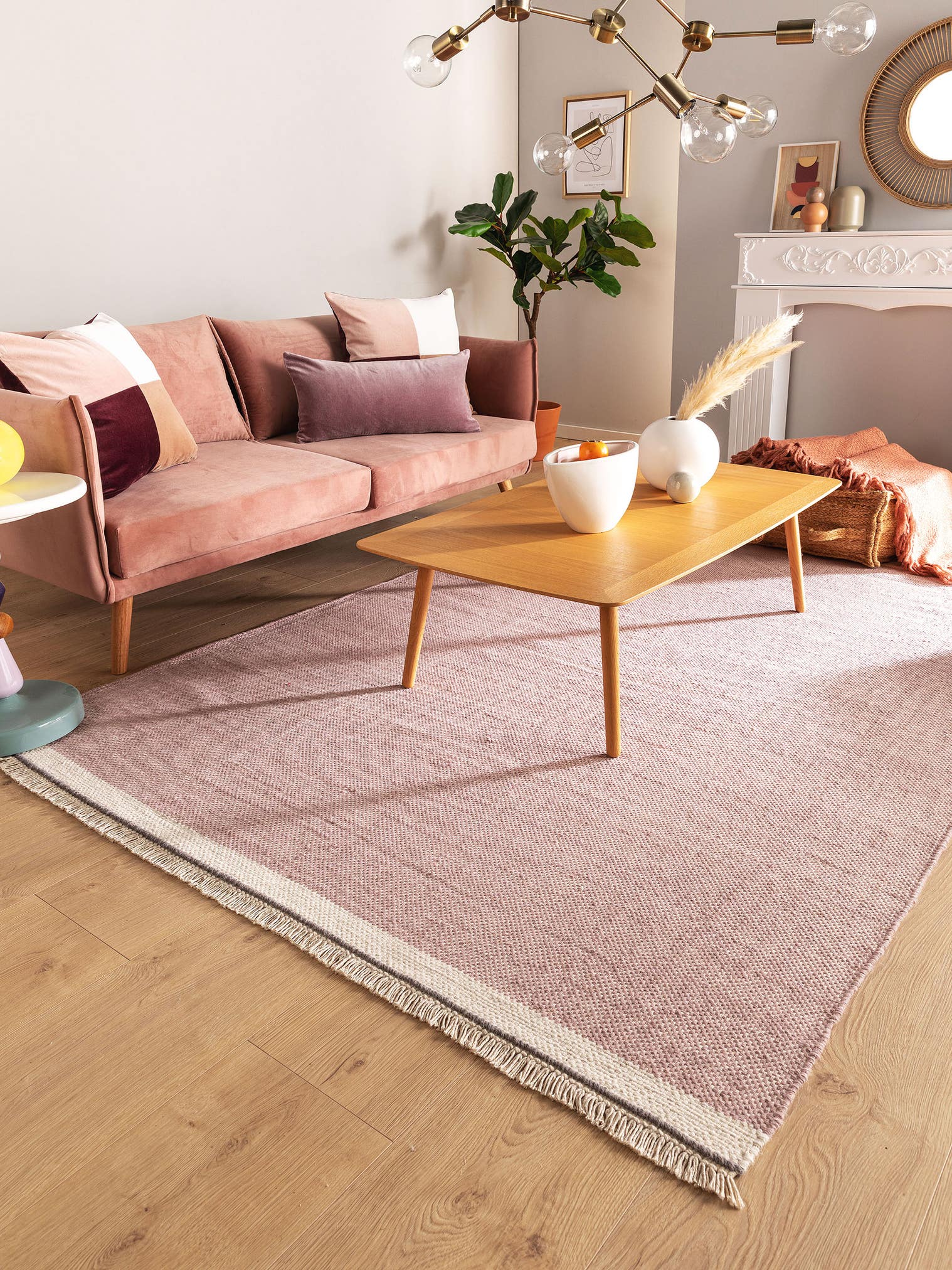 Teppich aus 60% Wolle, 40% Baumwolle in Rosa mit bis 5 mm hohem Flor von benuta Pop