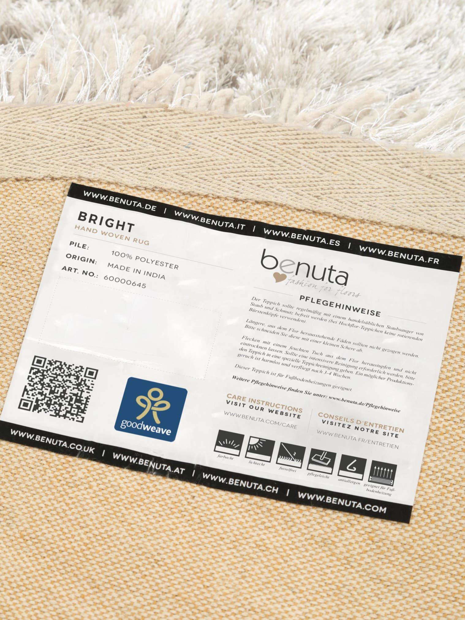 Tapis en 100% Polyester en Blanc avec une pile de 71 - 80 mm de hauteur de benuta Finest