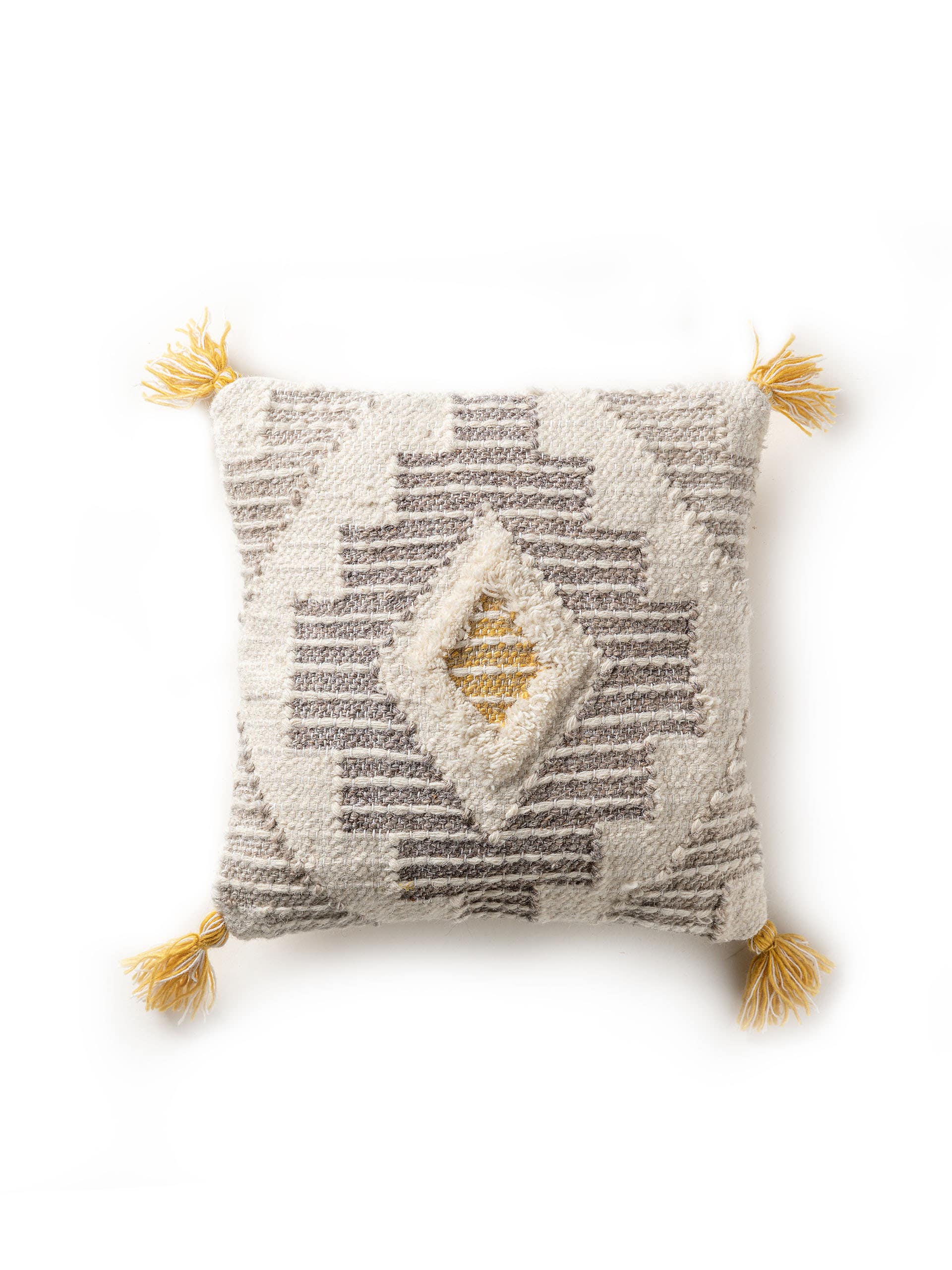 Cushion Cover Wanda Yellow in Kelim design made of 70% Wool, 30% Polyester by Lytte