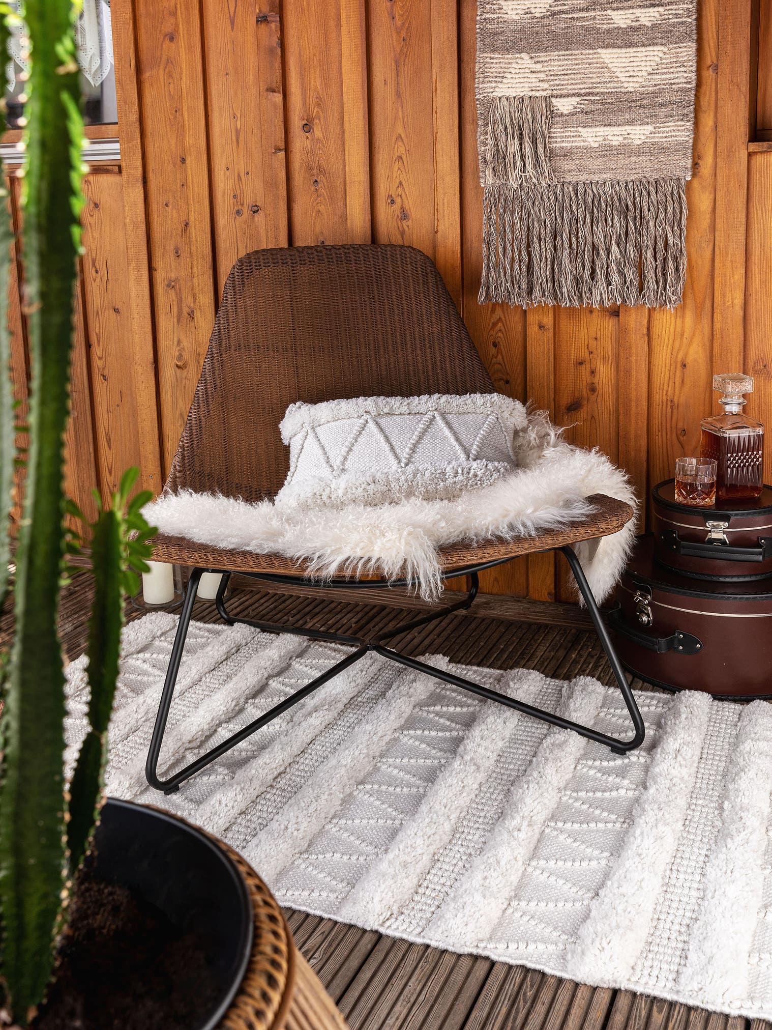 In- & Outdoor Kissenbezug Toni Ivory im Design Berber aus 100% Polyester (recyceltes PET) von benuta Pure