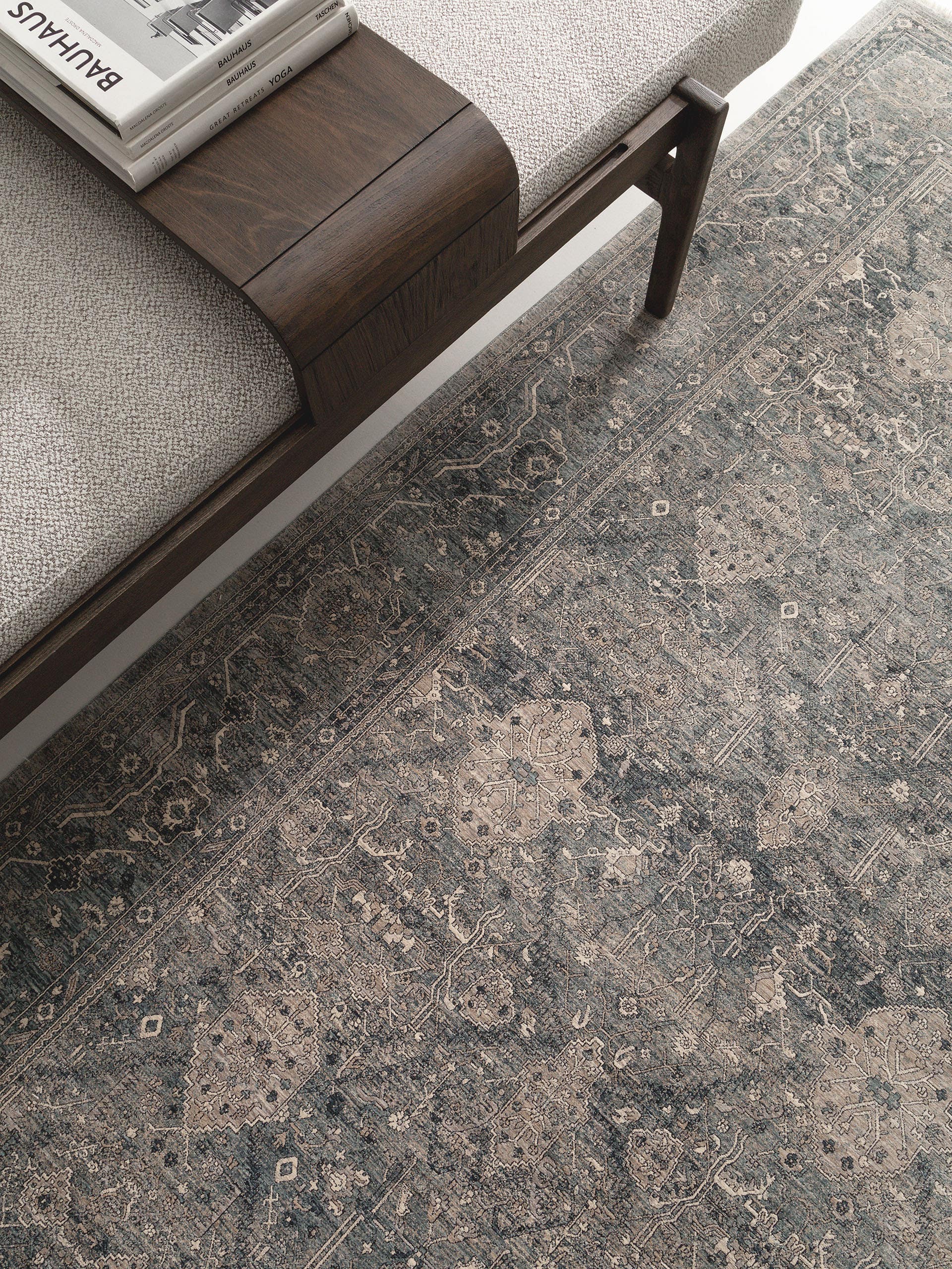 Rug made of 80% Polyester, 20% Polyacrylics in Blue with a 1- 5 mm high pile by benuta Finest