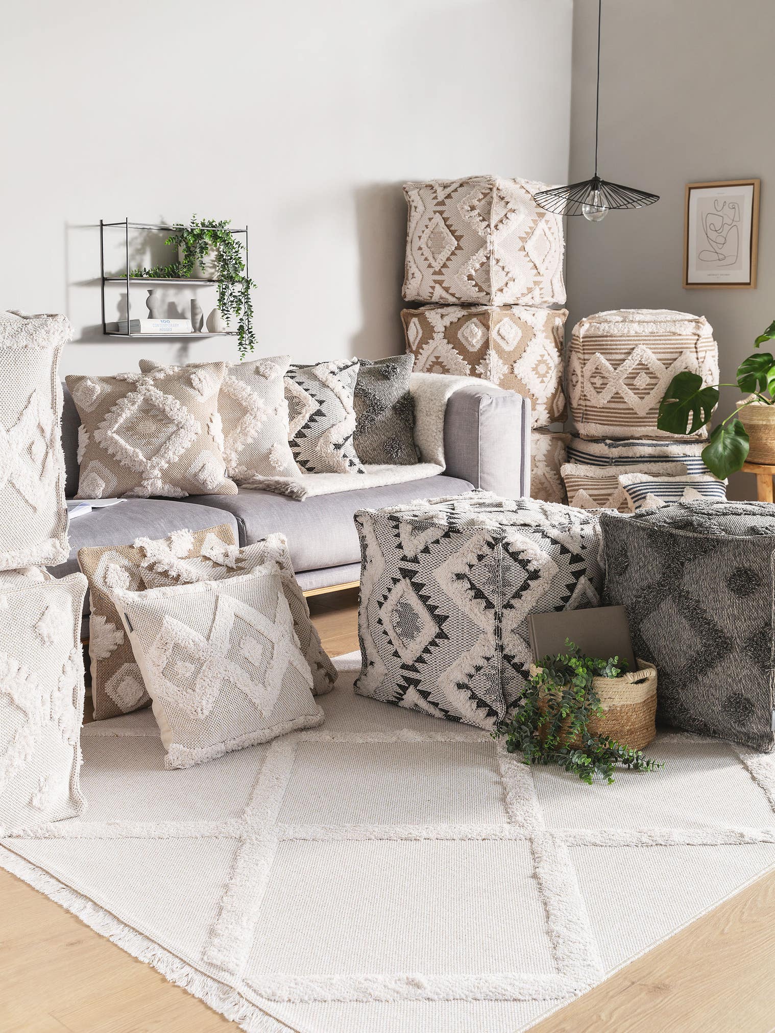 Kissenbezug Samson Cream im Design Berber aus 100% Baumwolle von benuta Pop