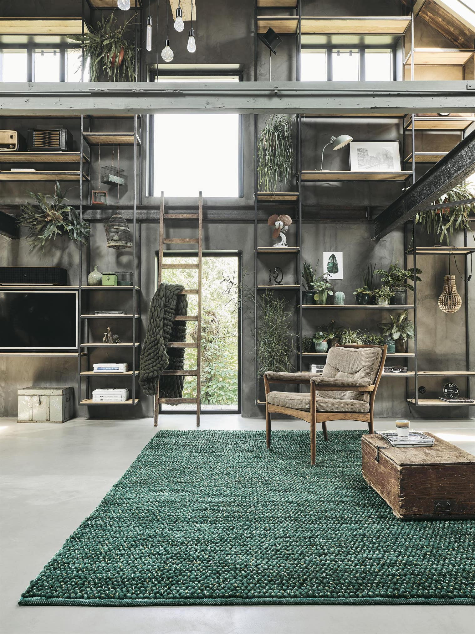 Wollteppich Cobble Grün im Design Uni aus 100% Wolle von Brink & Campman