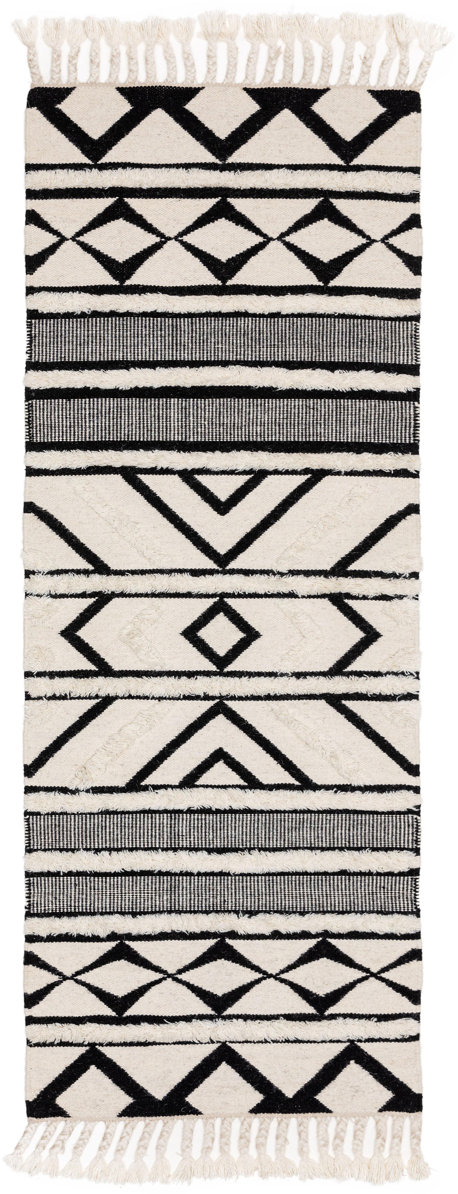 Rug made of 80% wool, 20% cotton in Black/White with a 6 - 10 mm high pile by benuta Pure