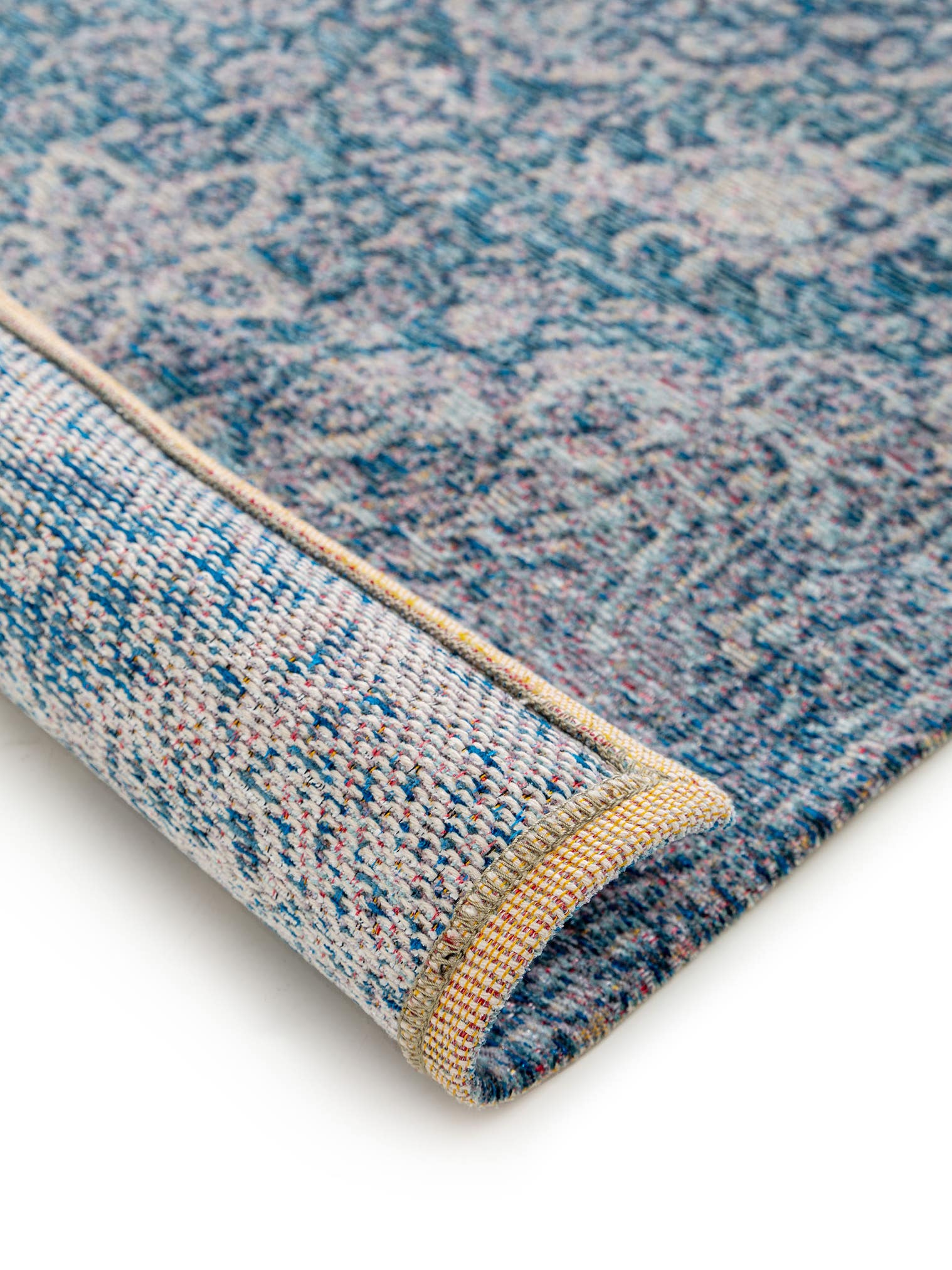 Matta av 85% polyester, 15% Bomull i Blå med 1- 5 mm hög lugg från benuta