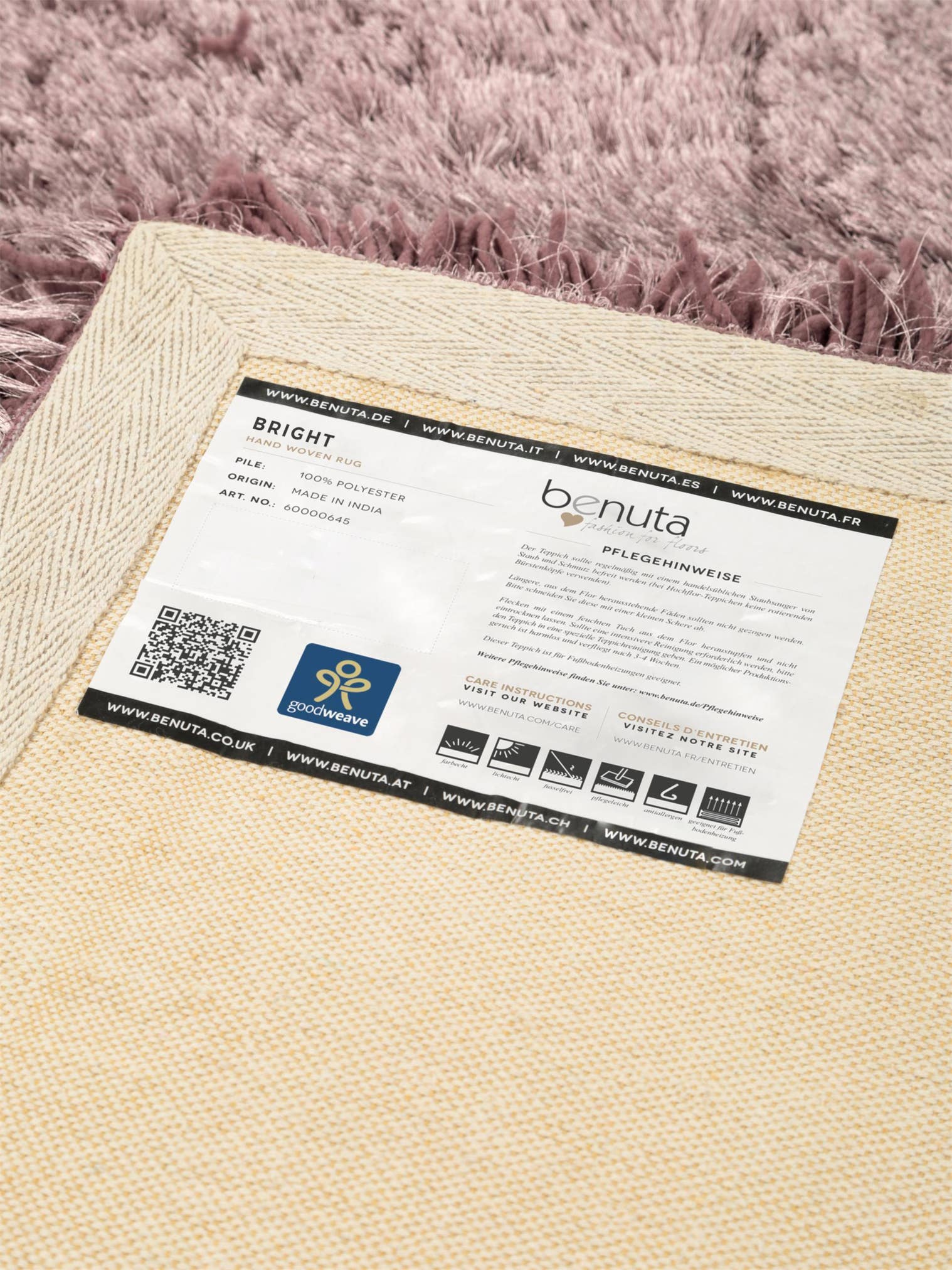 Rug made of 100% Polyester in Pink with a 71 - 80 mm high pile by benuta Finest