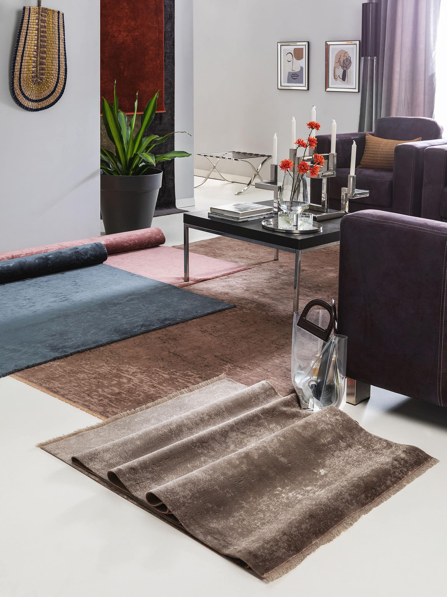 Teppich aus 100% Polyester in Rosa mit 6 bis 10 mm hohem Flor von benuta