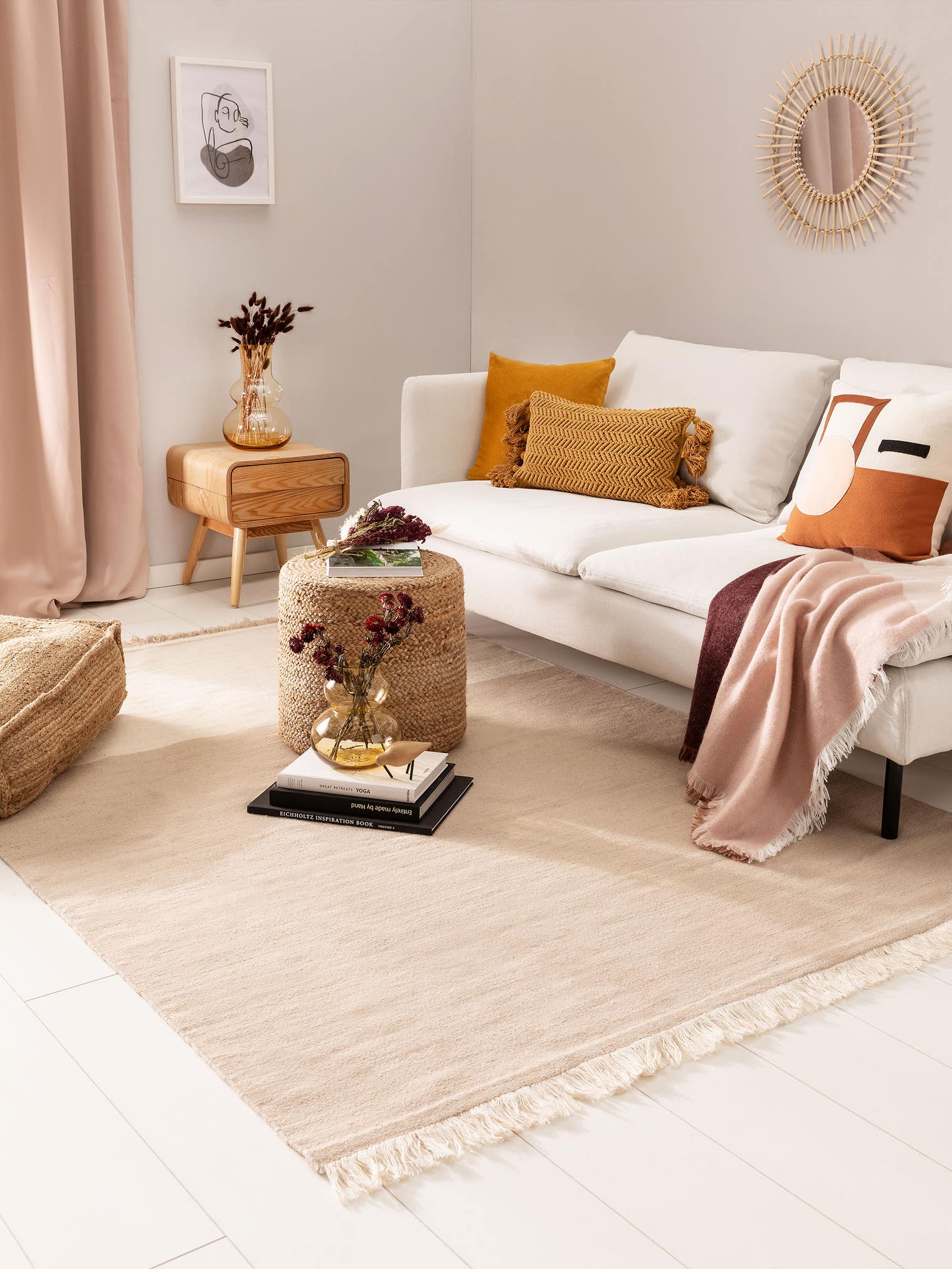 Teppich aus 100% Wolle in Beige mit bis 5 mm hohem Flor von benuta Pop