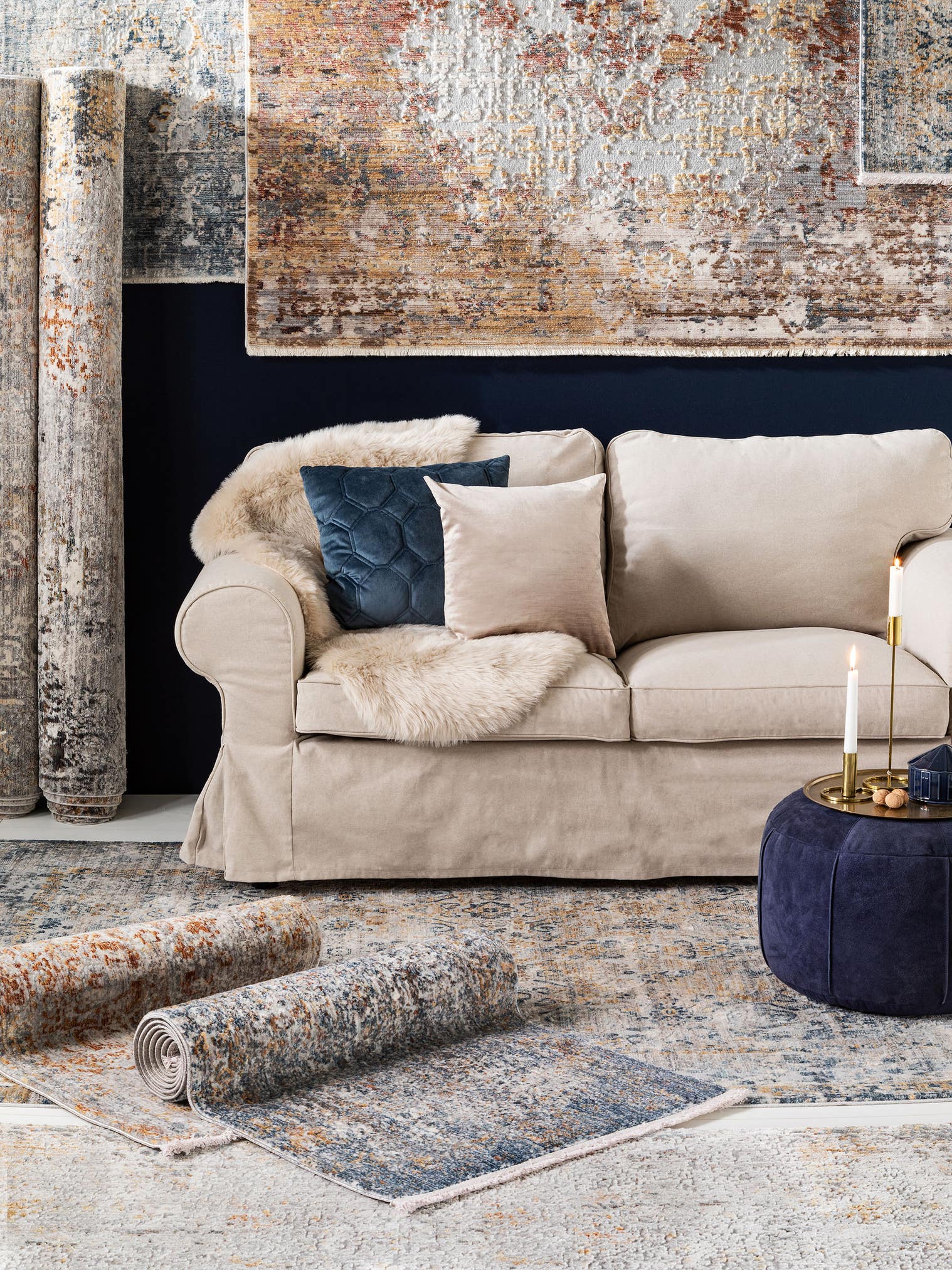 Rug made of 100% Polyester in Blue with a 6 - 10 mm high pile by benuta