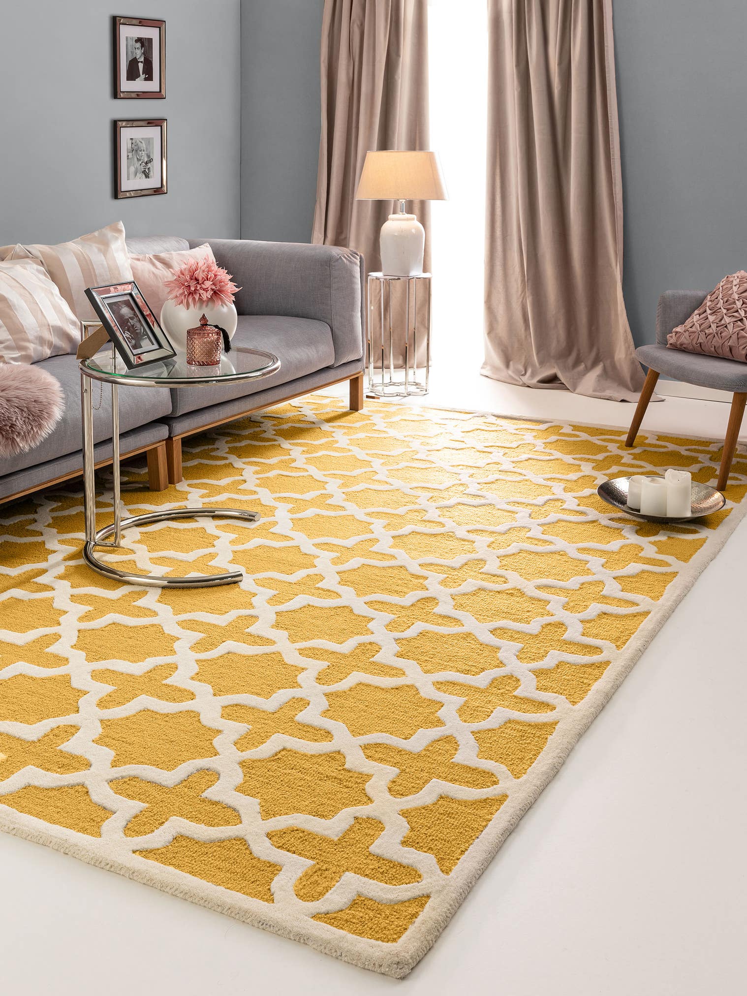 Tapis en 100% Laine en Jaune avec une pile de 11 - 20 mm de hauteur de benuta Pure