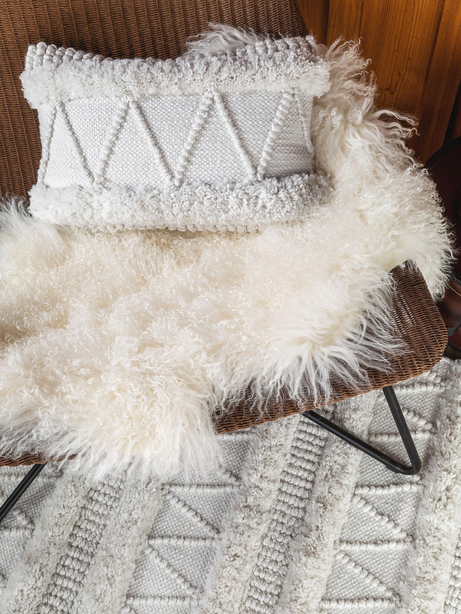 In- & Outdoor Kissenbezug Toni Ivory im Design Berber aus 100% Polyester (recyceltes PET) von benuta Pure