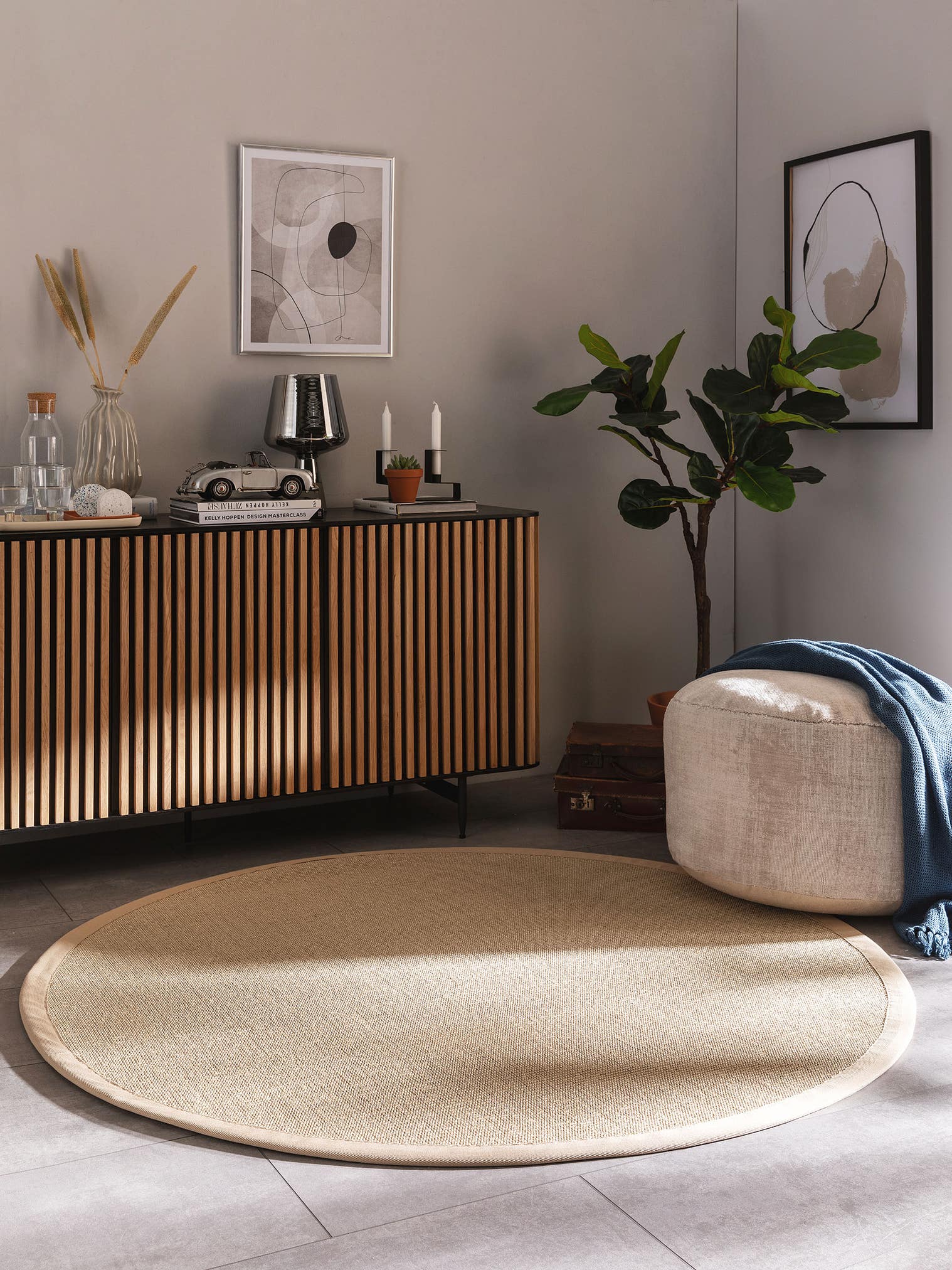 Tapis en 100% Sisal en Beige avec une pile de 1- 5 mm de hauteur de benuta Nest