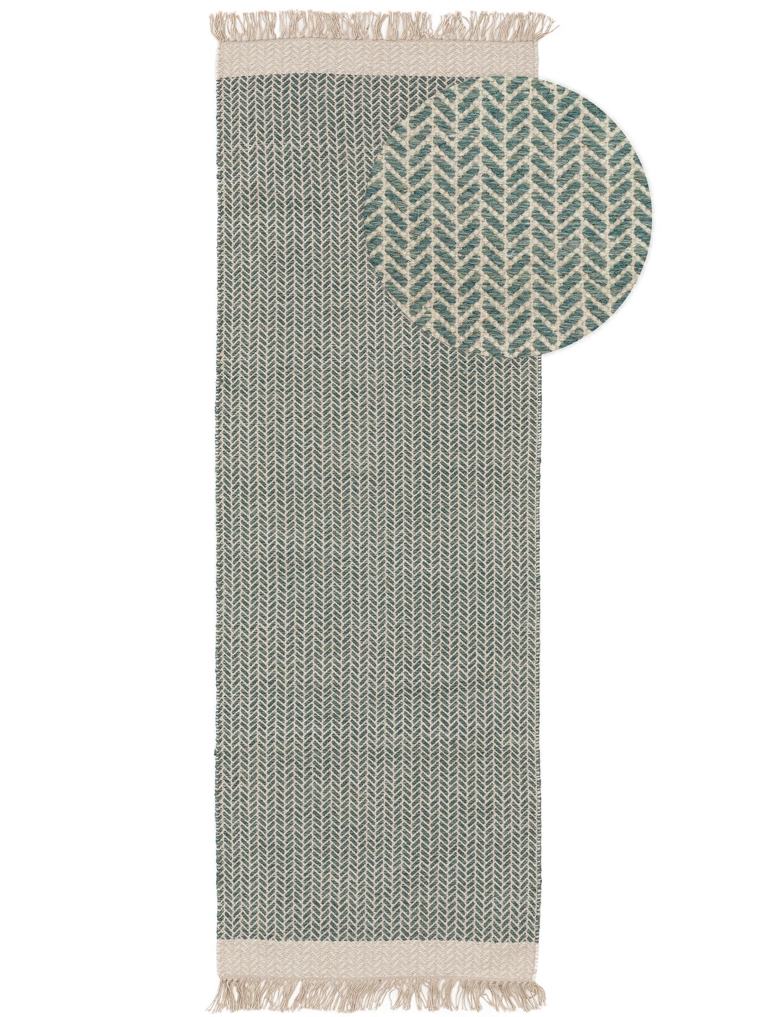 Teppich aus 60% Wolle, 40% Baumwolle in Grün mit bis 5 mm hohem Flor von benuta Pure