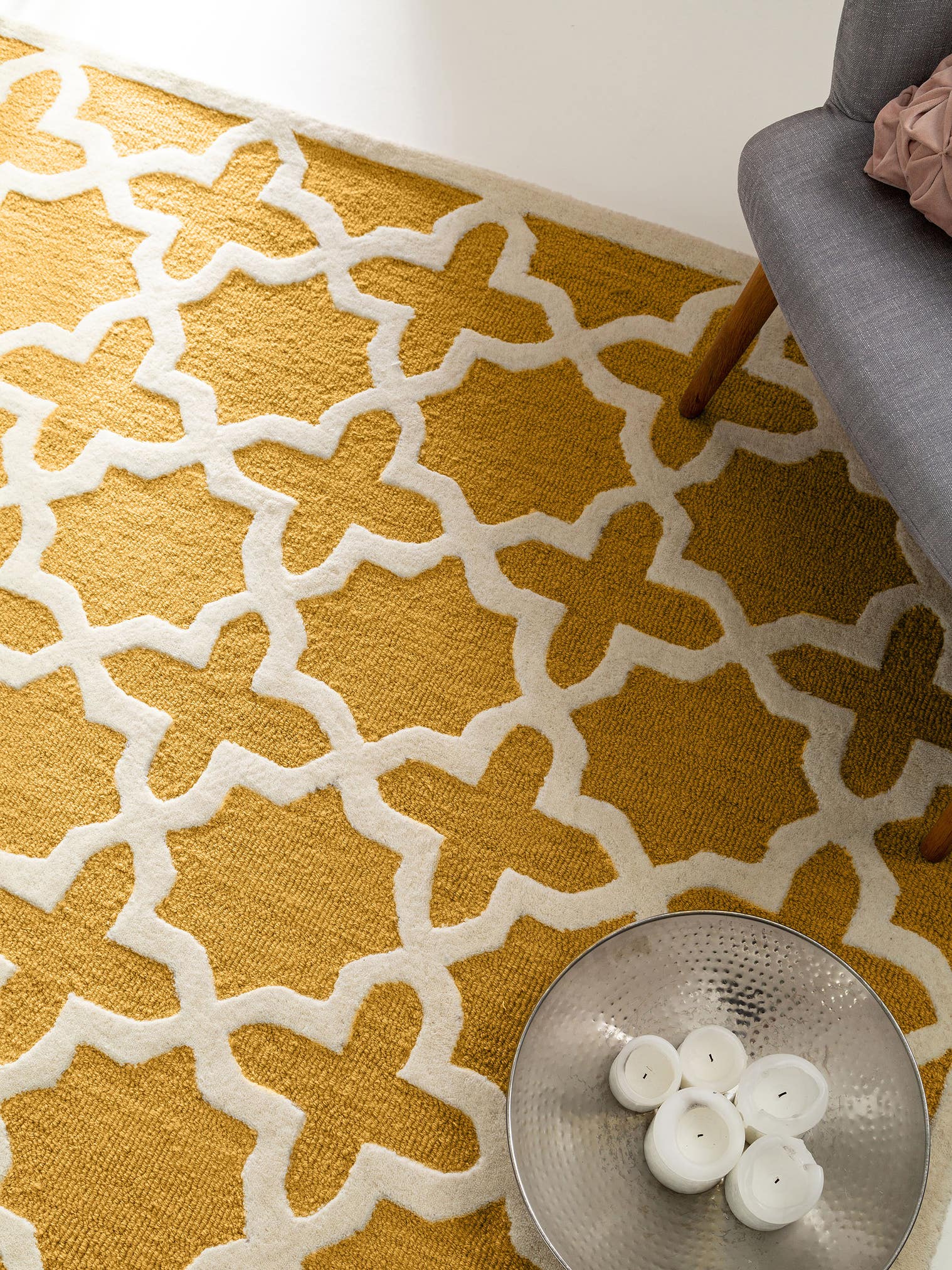 Tapis en 100% Laine en Jaune avec une pile de 11 - 20 mm de hauteur de benuta Pure