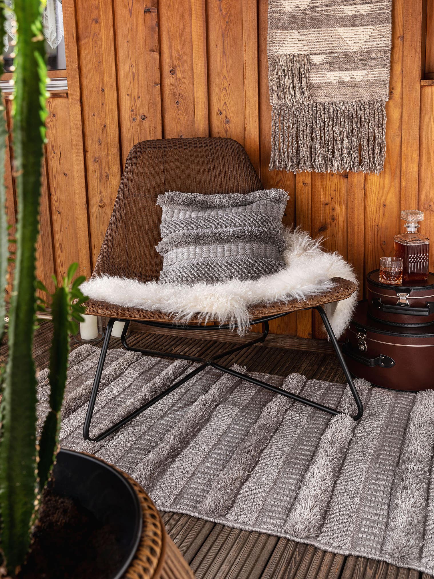 In- & Outdoor Kussensloop Toni Grijs in Berber-ontwerp van 100% Polyester door benuta Pure