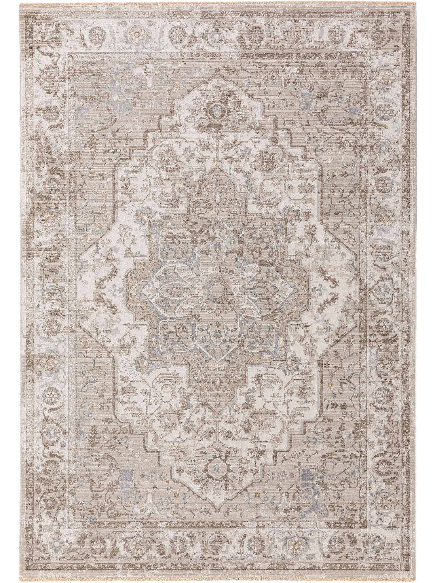 Teppich aus 65% Viskose, 35% Polyester in Beige mit 6 bis 10 mm hohem Flor von benuta Nest